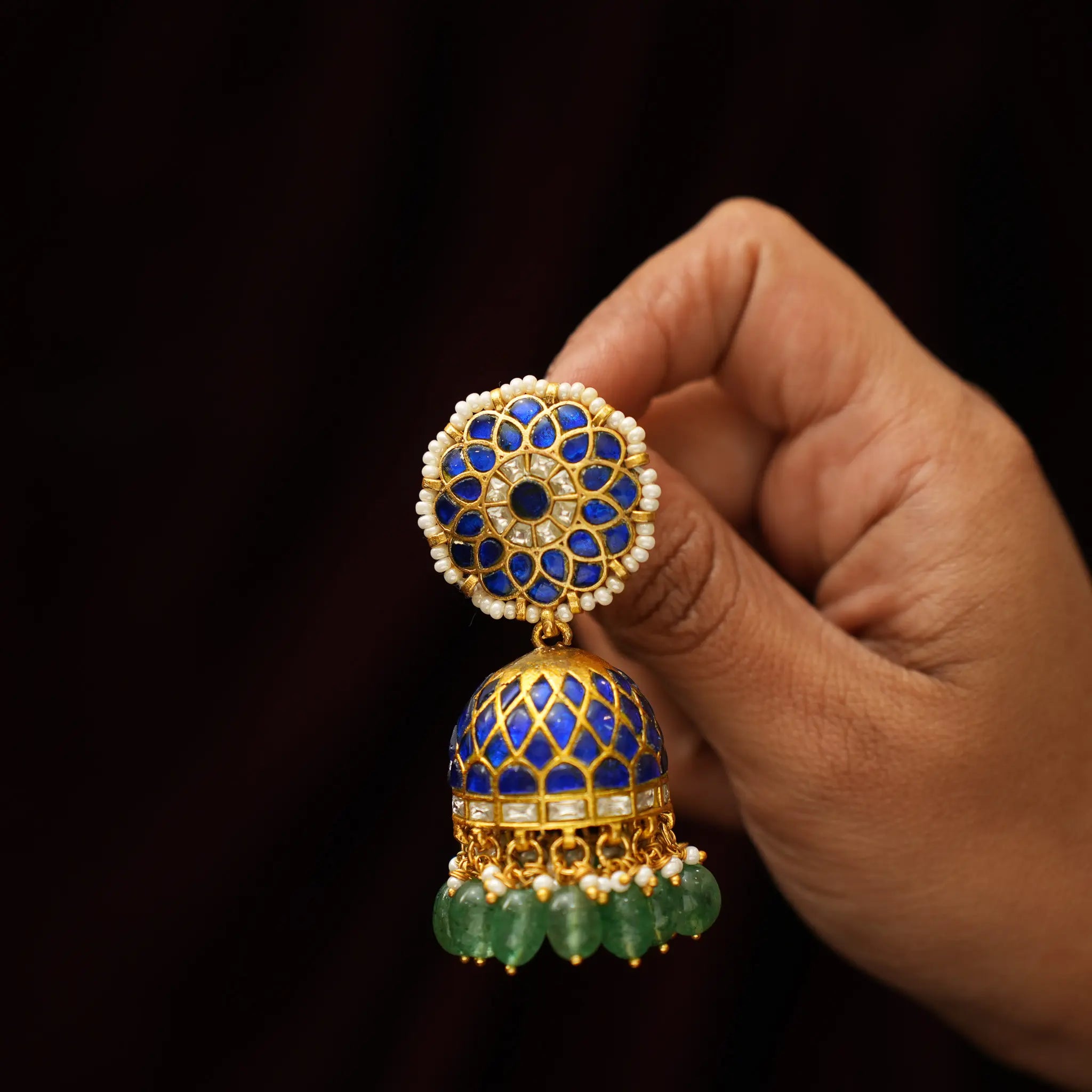 Kahini Polki Jhumka - Blue