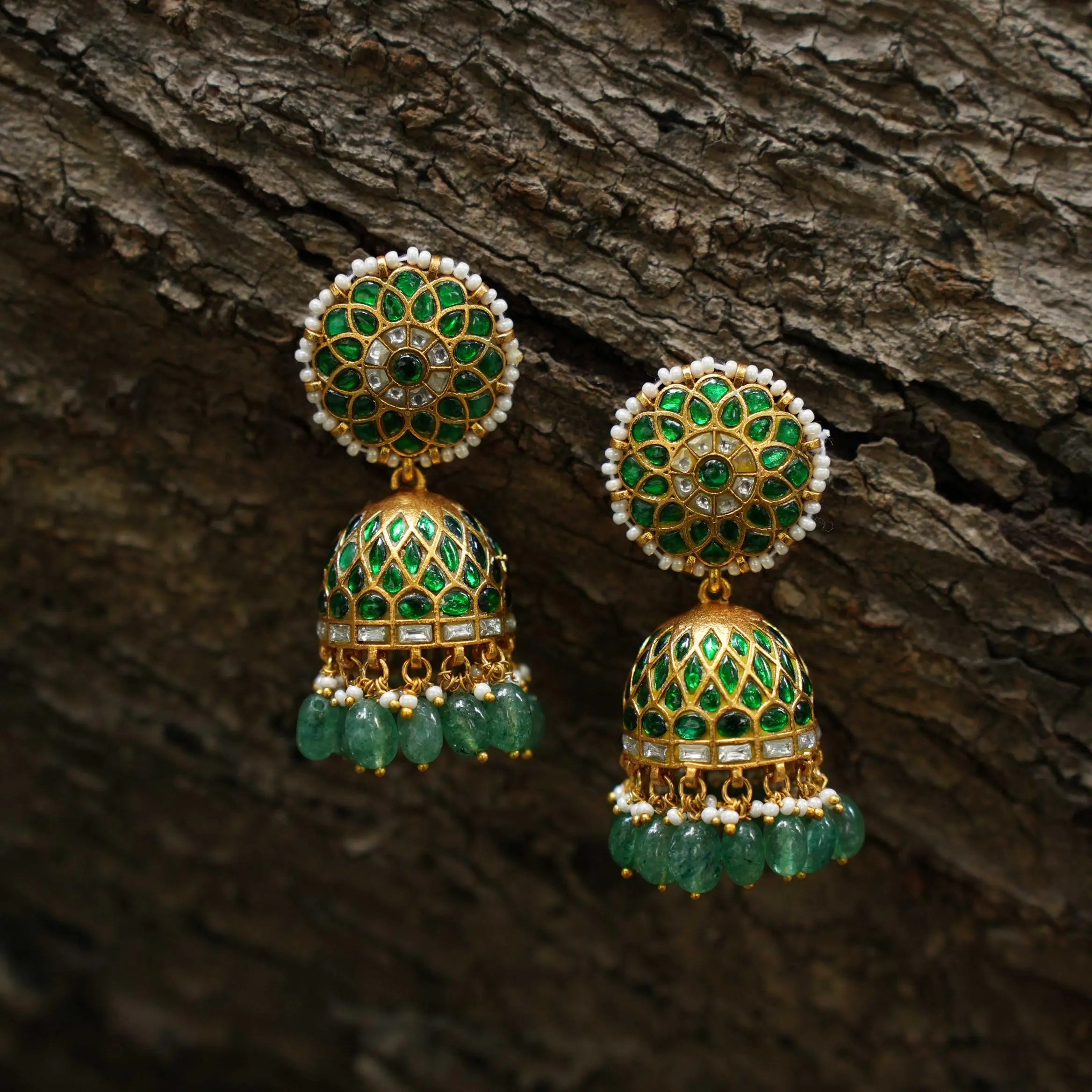 Kahini Polki Jhumka Earrings - Green