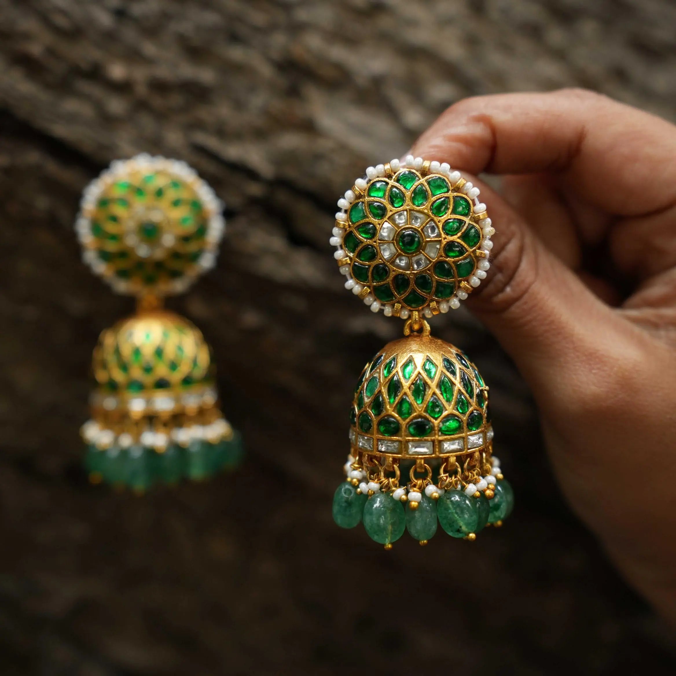 Kahini Polki Jhumka Earrings - Green