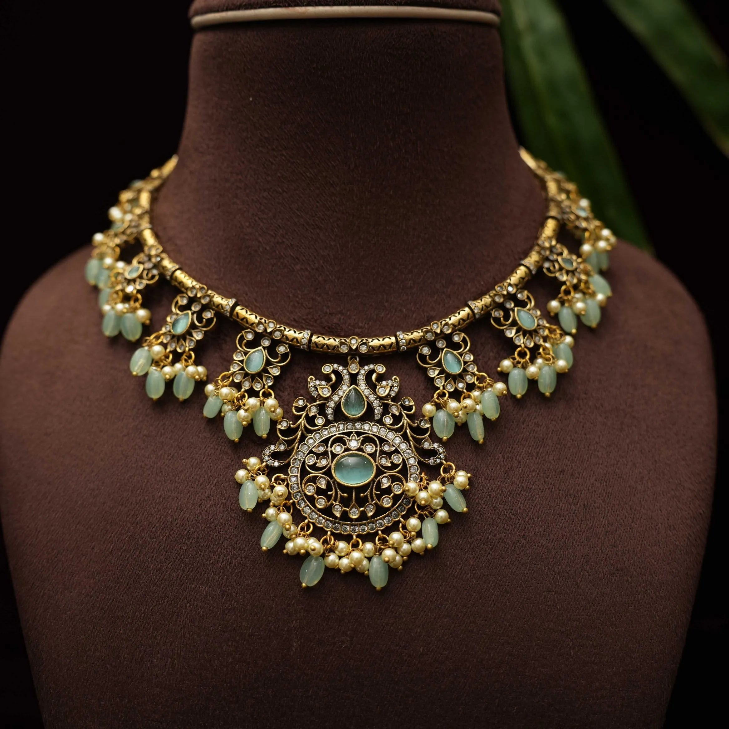 Kairavi Zircon Hasli Necklace - Pastel Green