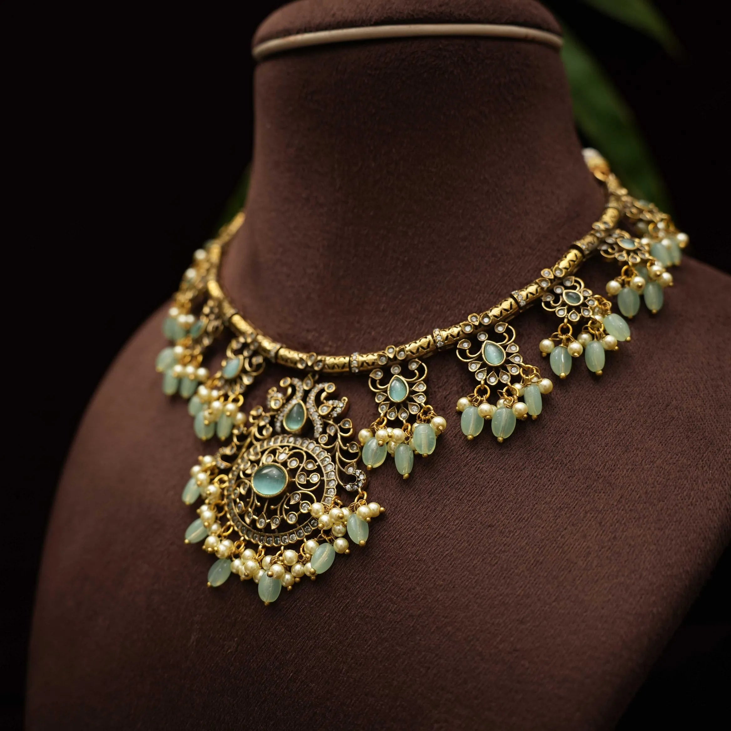 Kairavi Zircon Hasli Necklace - Pastel Green