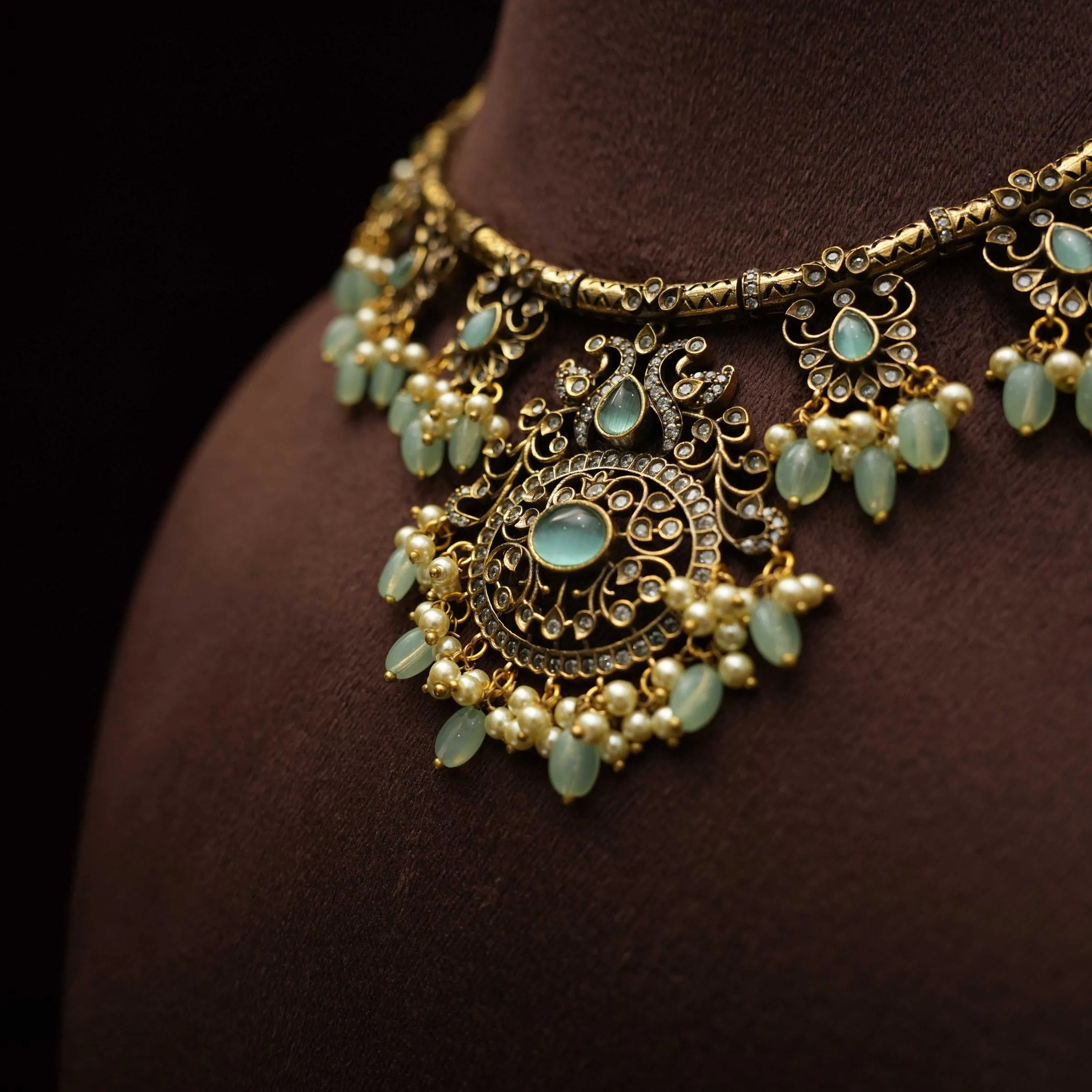 Kairavi Zircon Hasli Necklace - Pastel Green