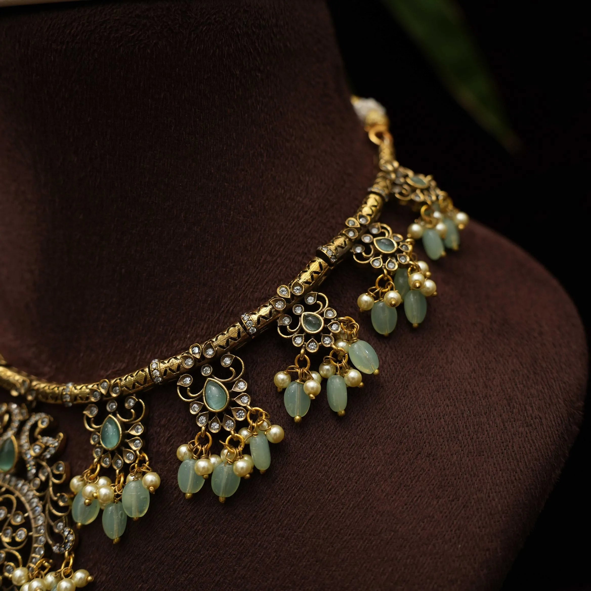 Kairavi Zircon Hasli Necklace - Pastel Green