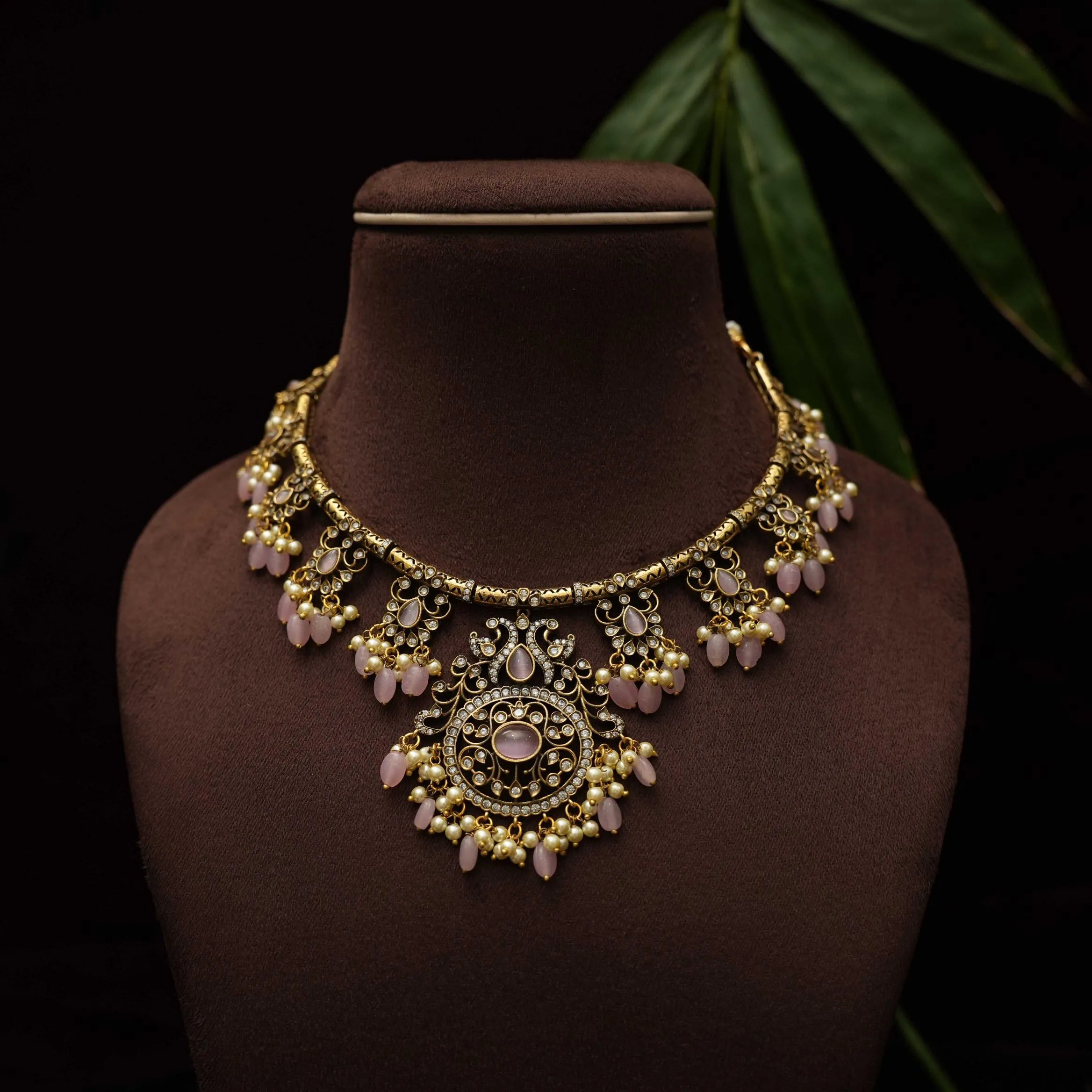 Kairavi Zircon Hasli Necklace - Pastel Pink