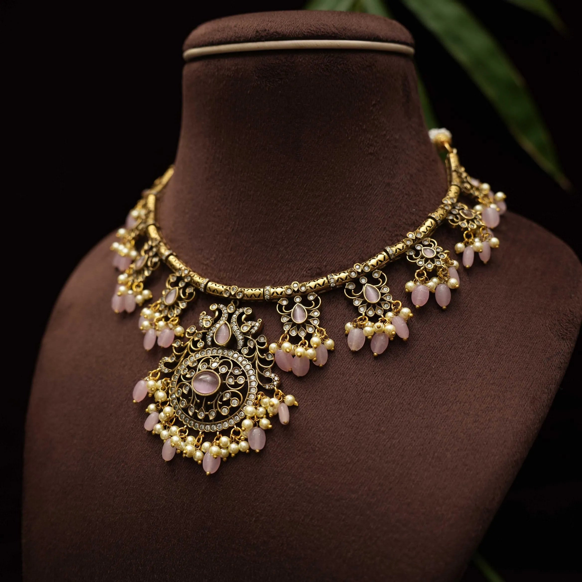 Kairavi Zircon Hasli Necklace - Pastel Pink