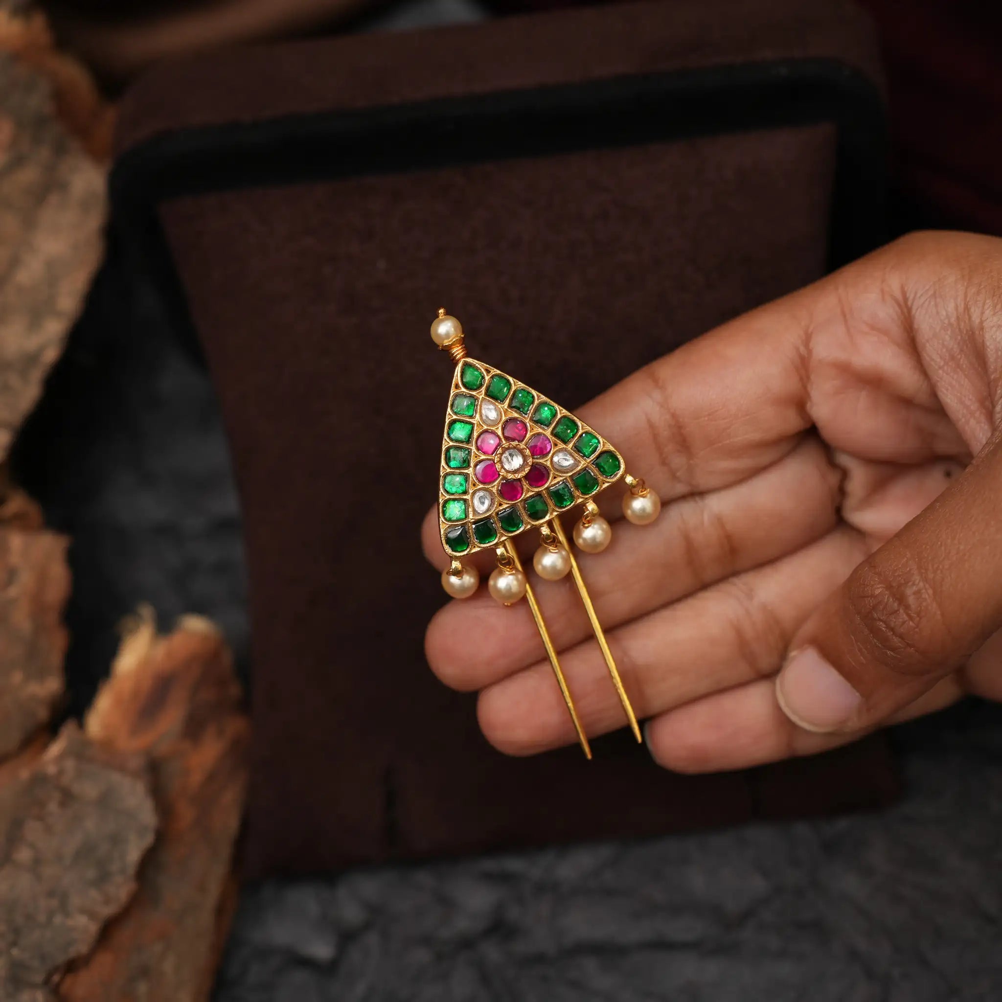 Kalini Silver Hair Pin - Green