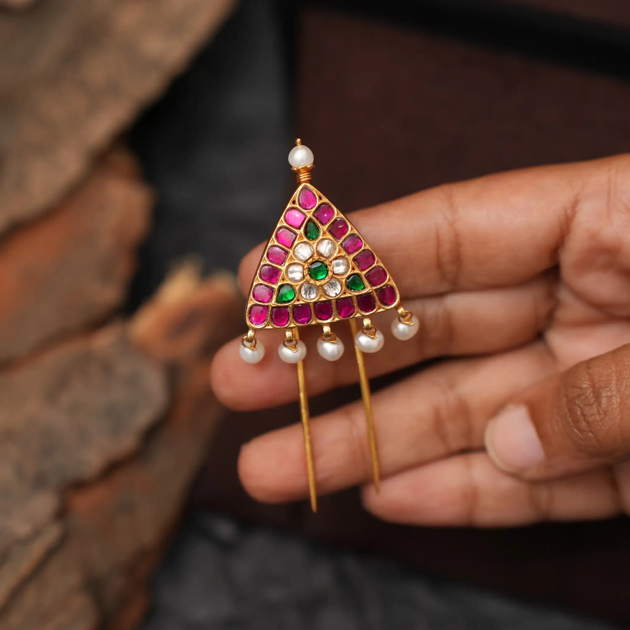 Kalini Silver Hair Pin - Red