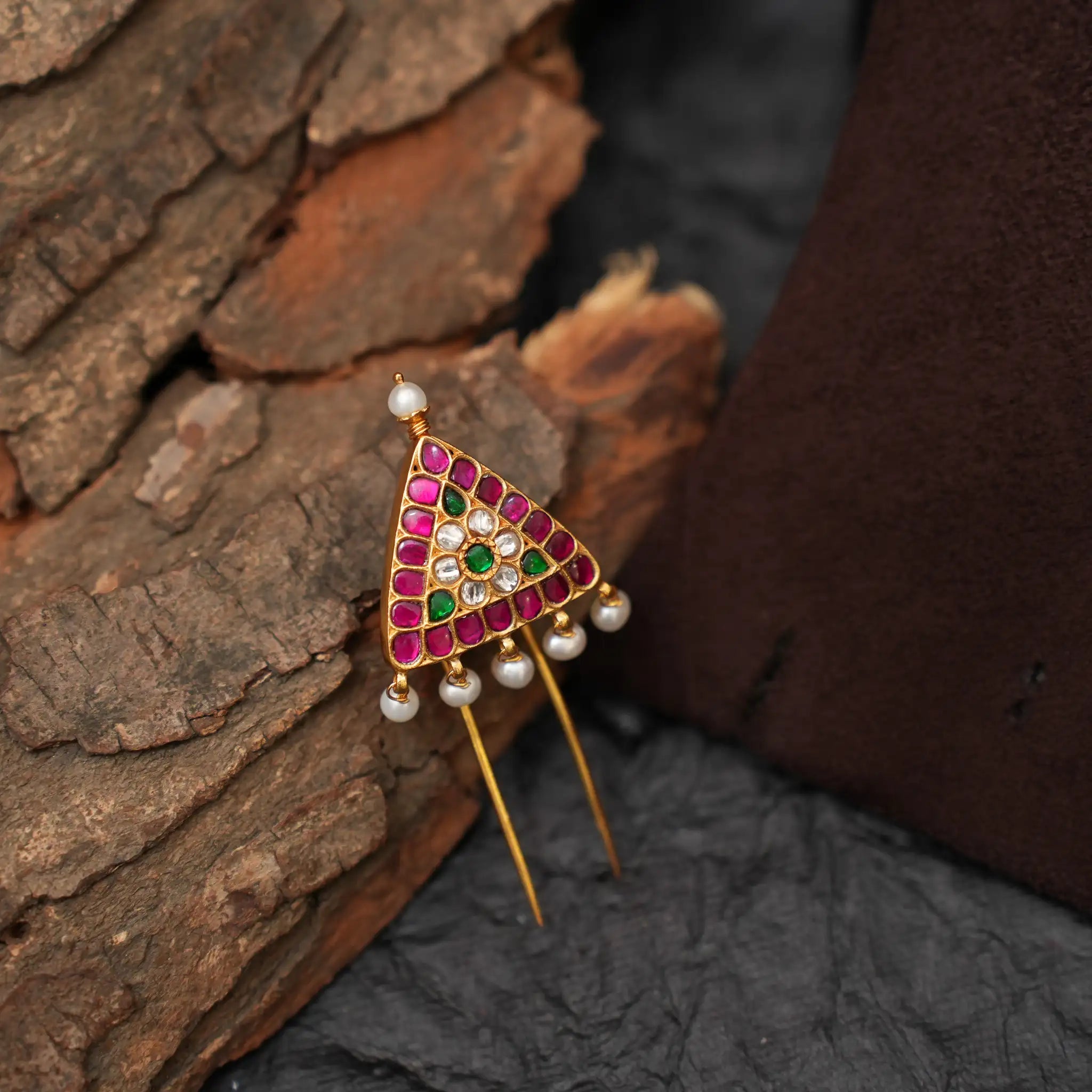 Kalini Silver Hair Pin - Red
