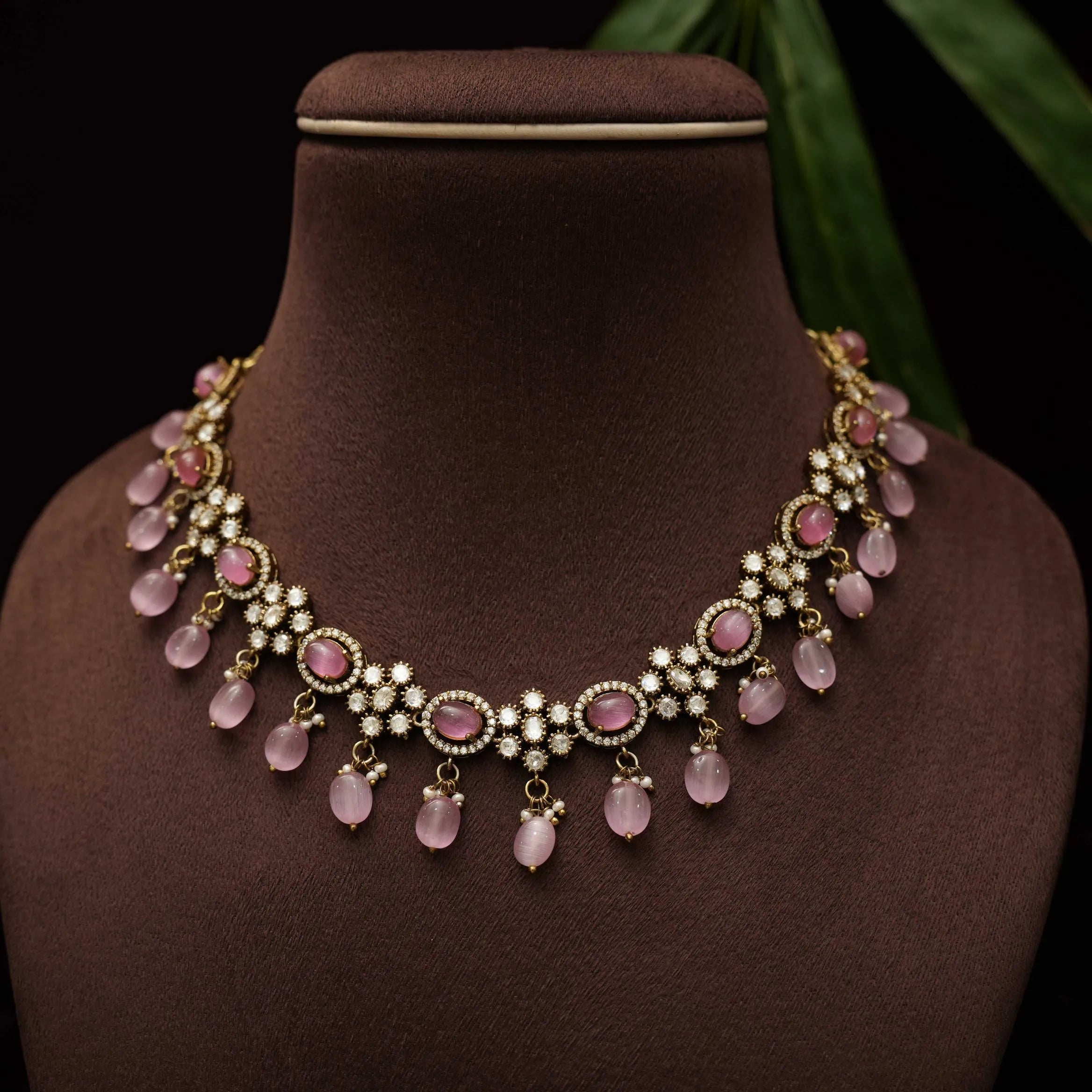 Kamal Polki Necklace - Pastel Pink