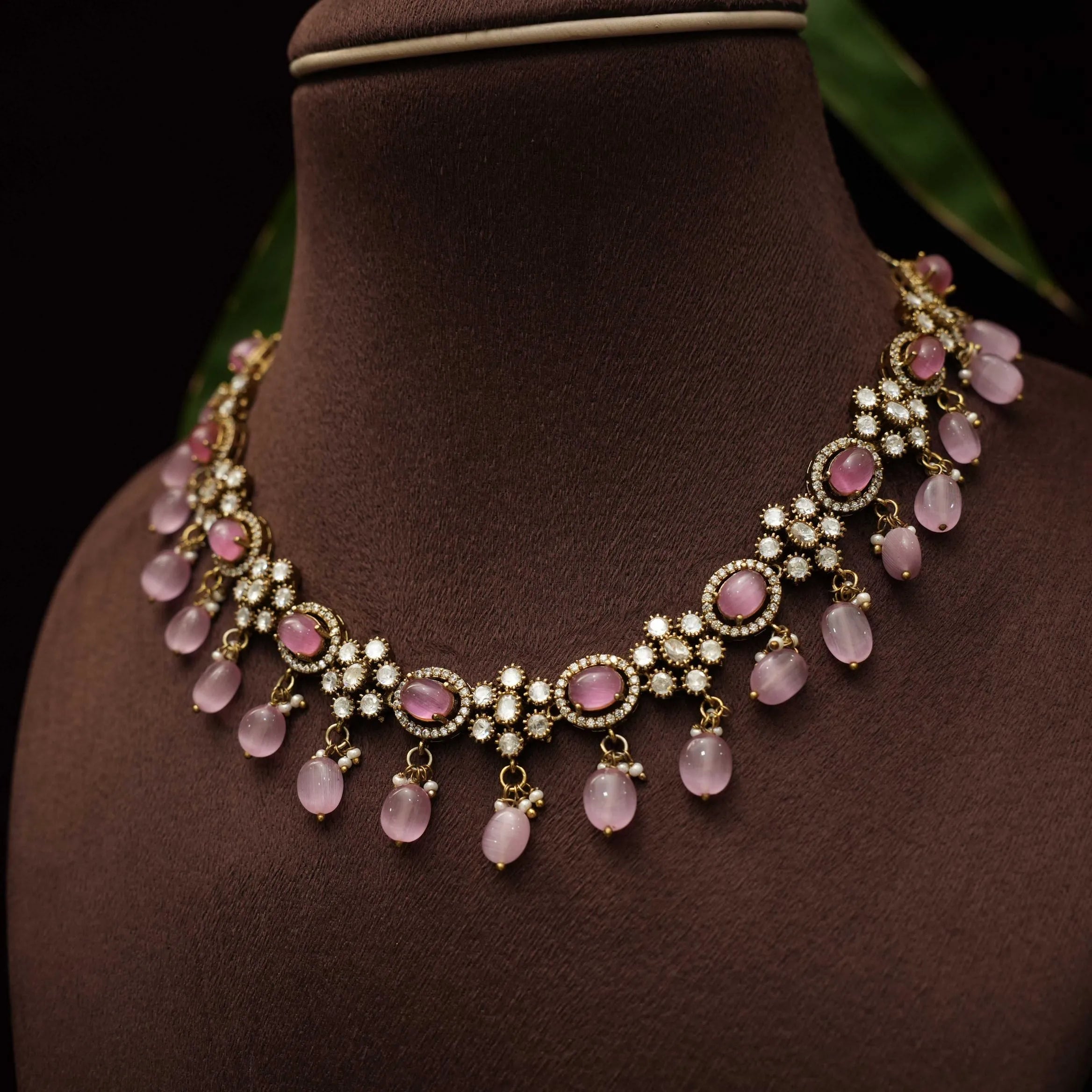 Kamal Polki Necklace - Pastel Pink