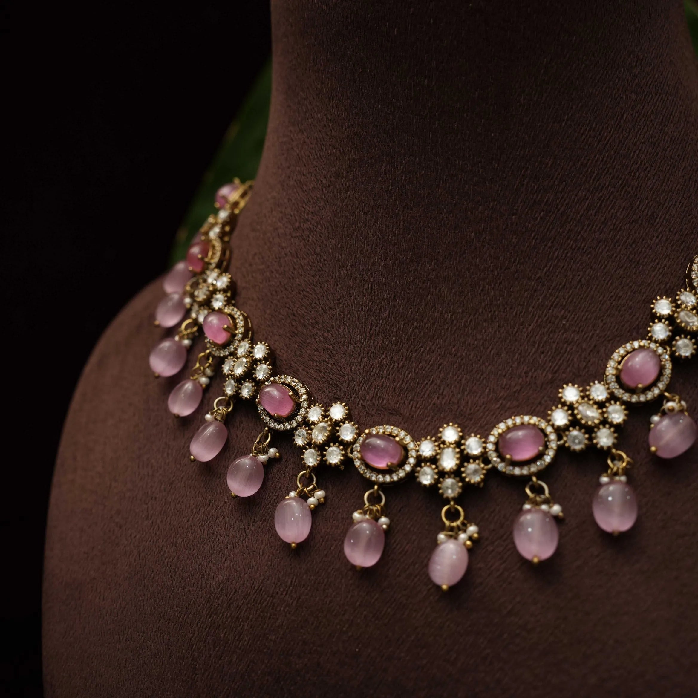 Kamal Polki Necklace - Pastel Pink