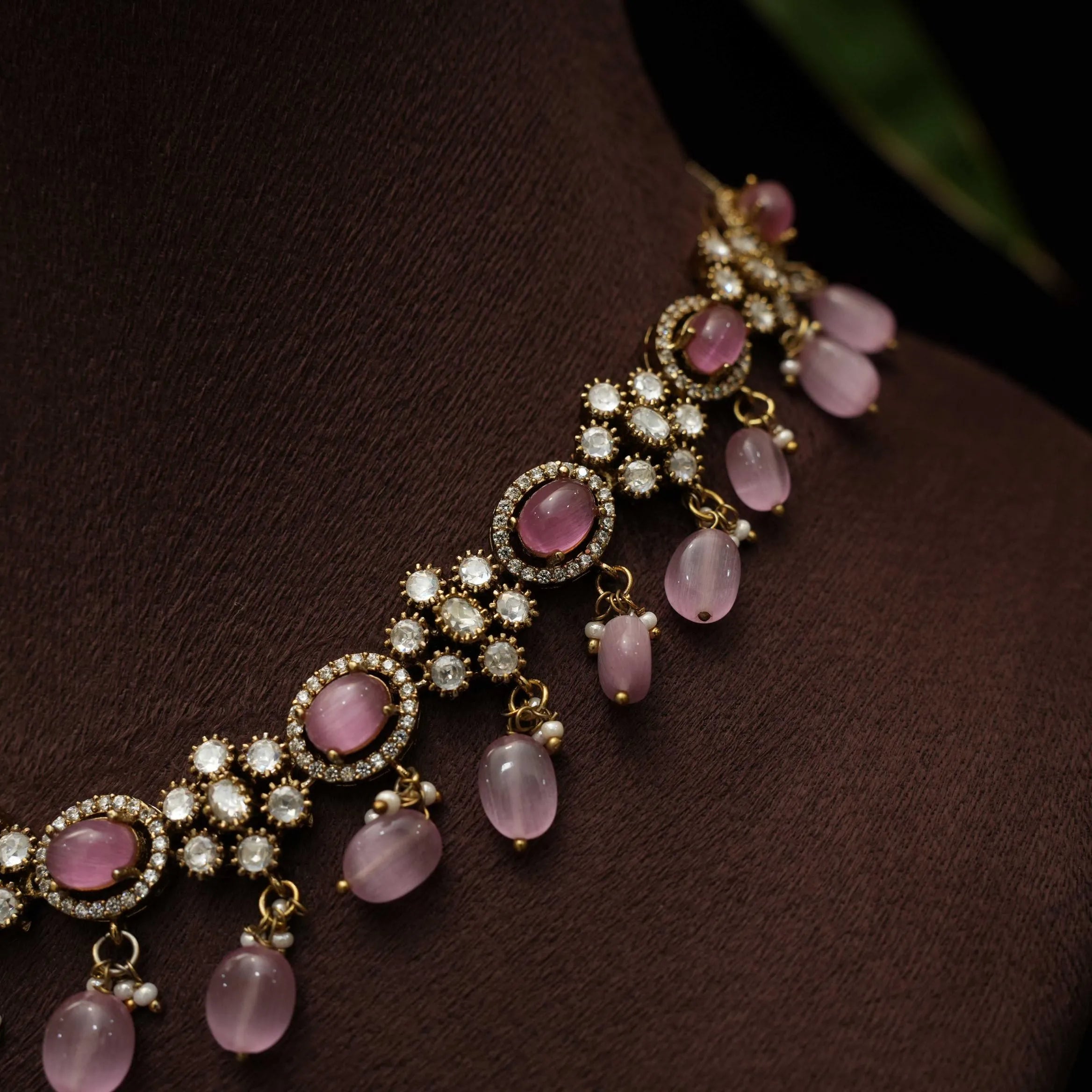 Kamal Polki Necklace - Pastel Pink