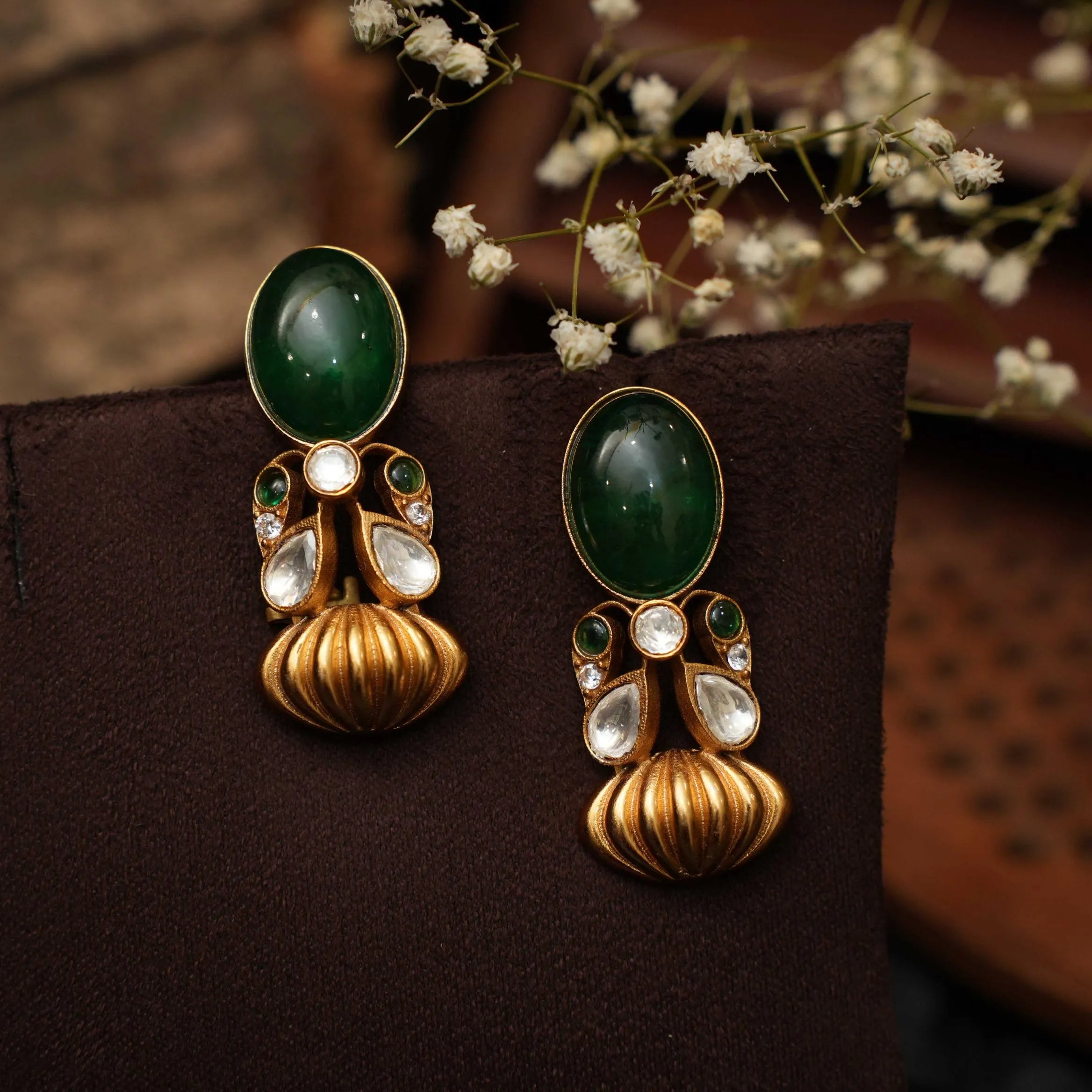 Kamala Polki Earrings - Green