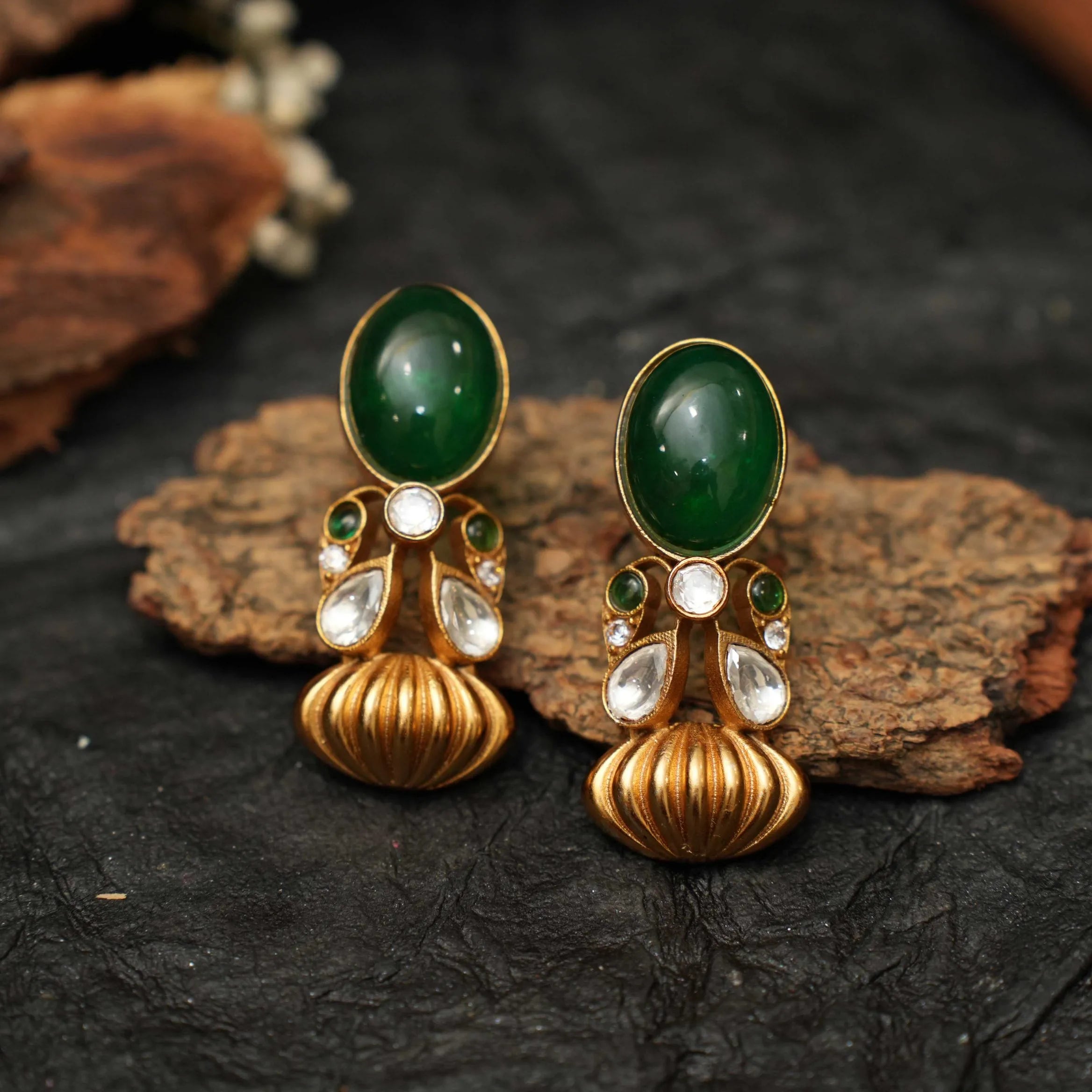 Kamala Polki Earrings - Green