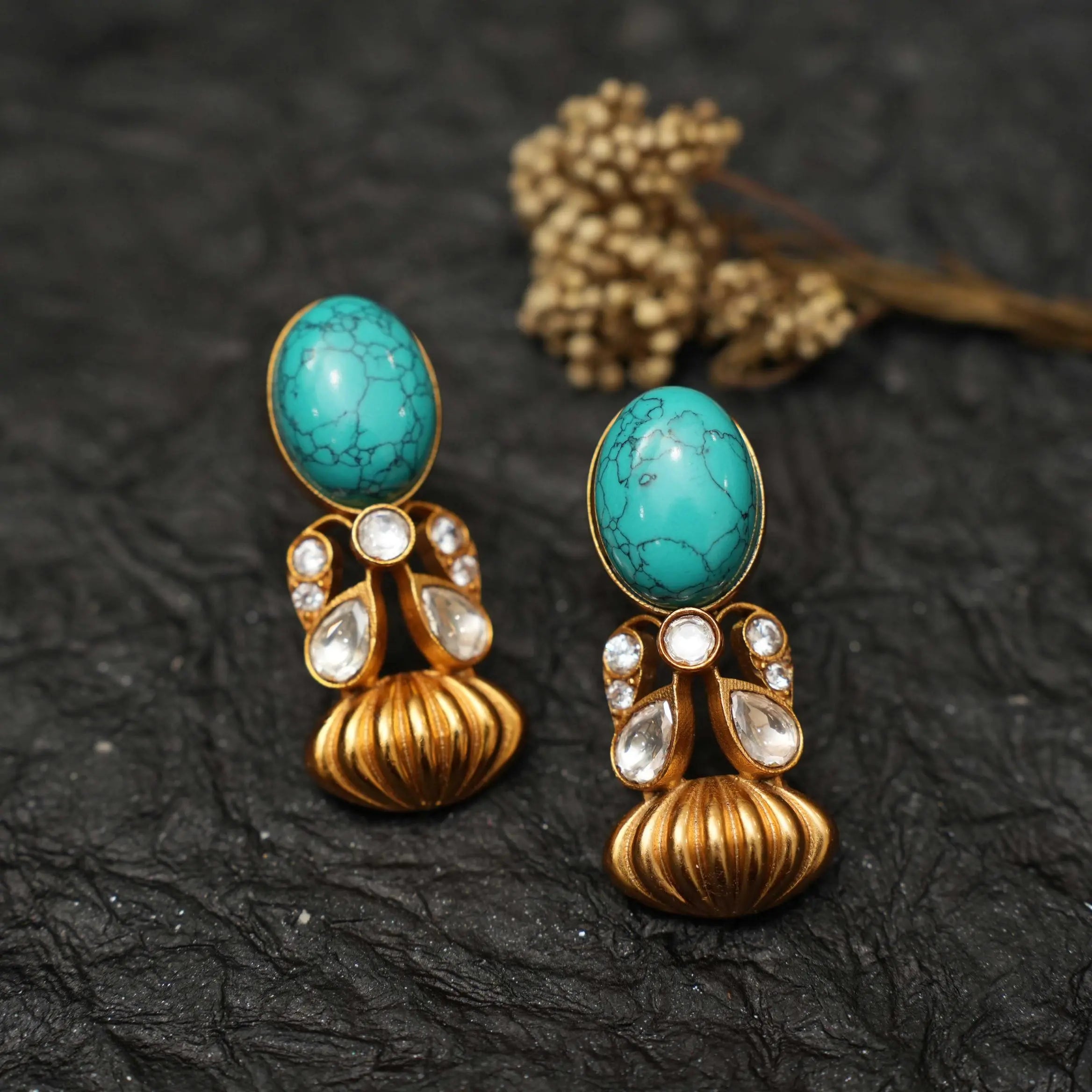 Kamala Polki Earrings -  Turquoise