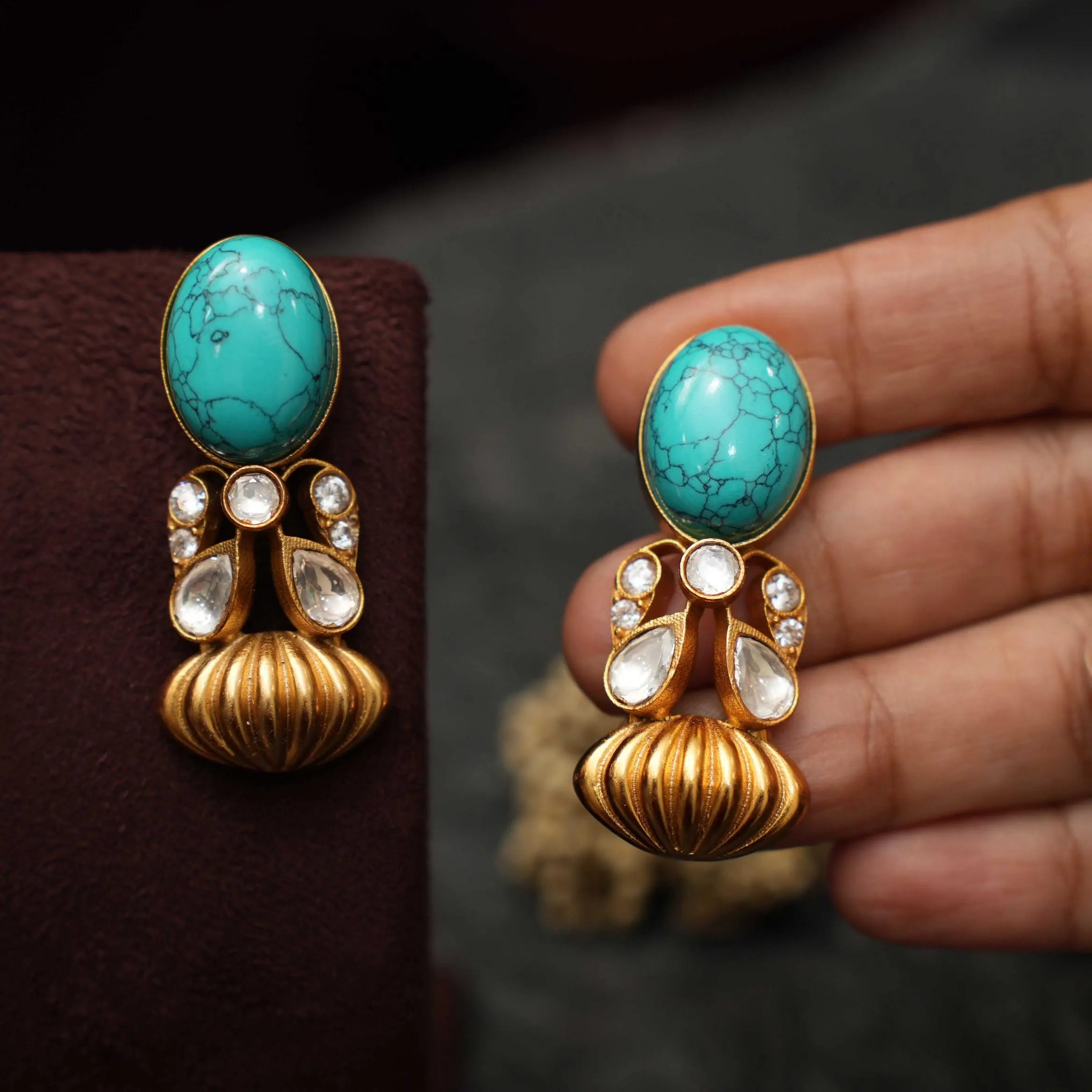 Kamala Polki Earrings -  Turquoise
