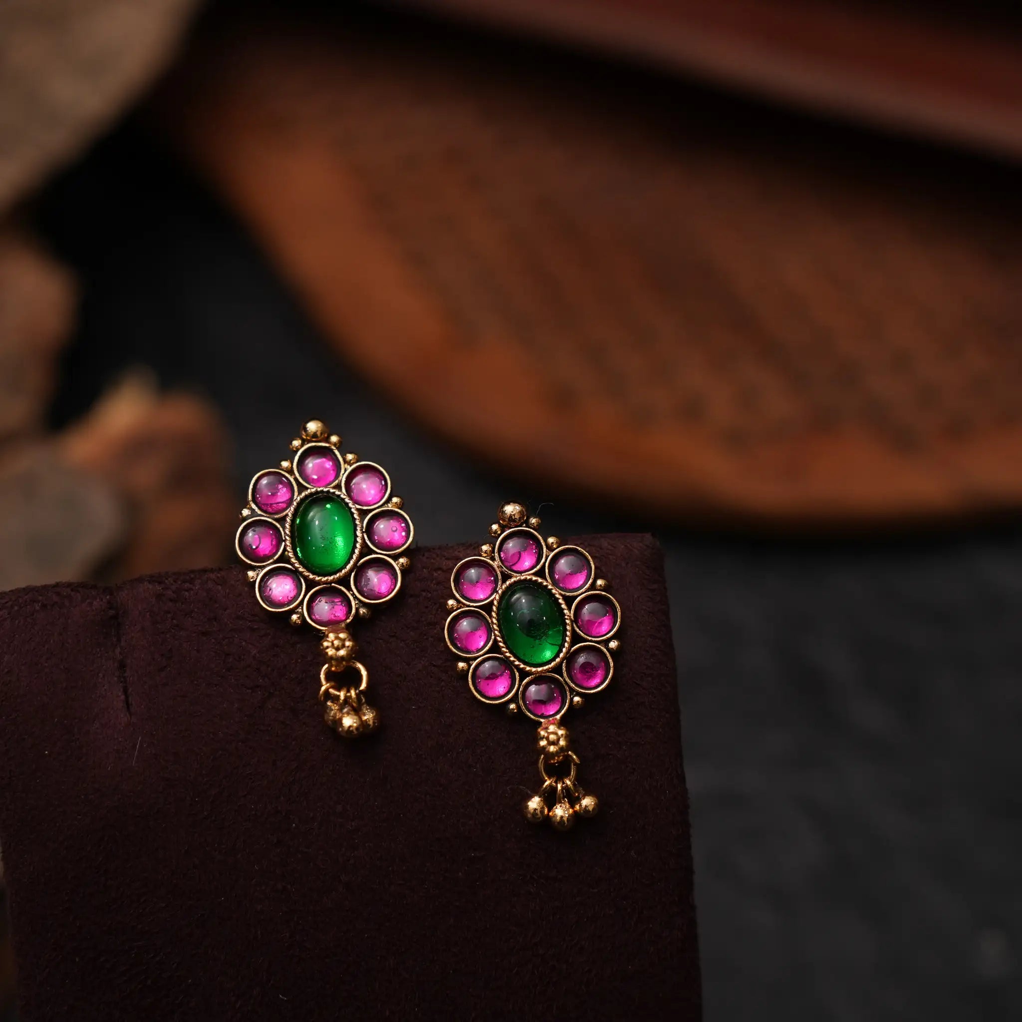 Kanika Antique Nagas Ear Stud - Reddish Pink