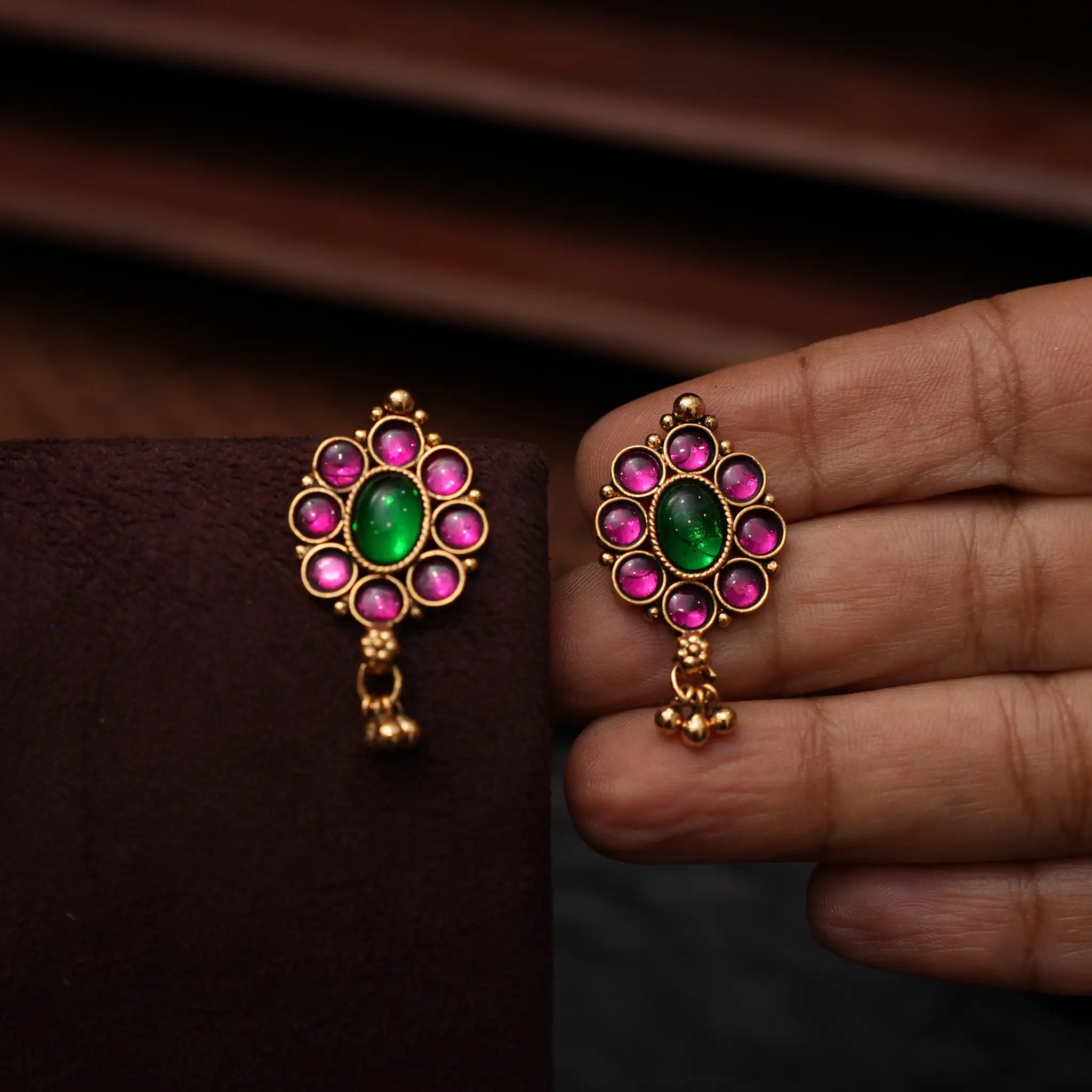 Kanika Antique Nagas Ear Stud - Reddish Pink