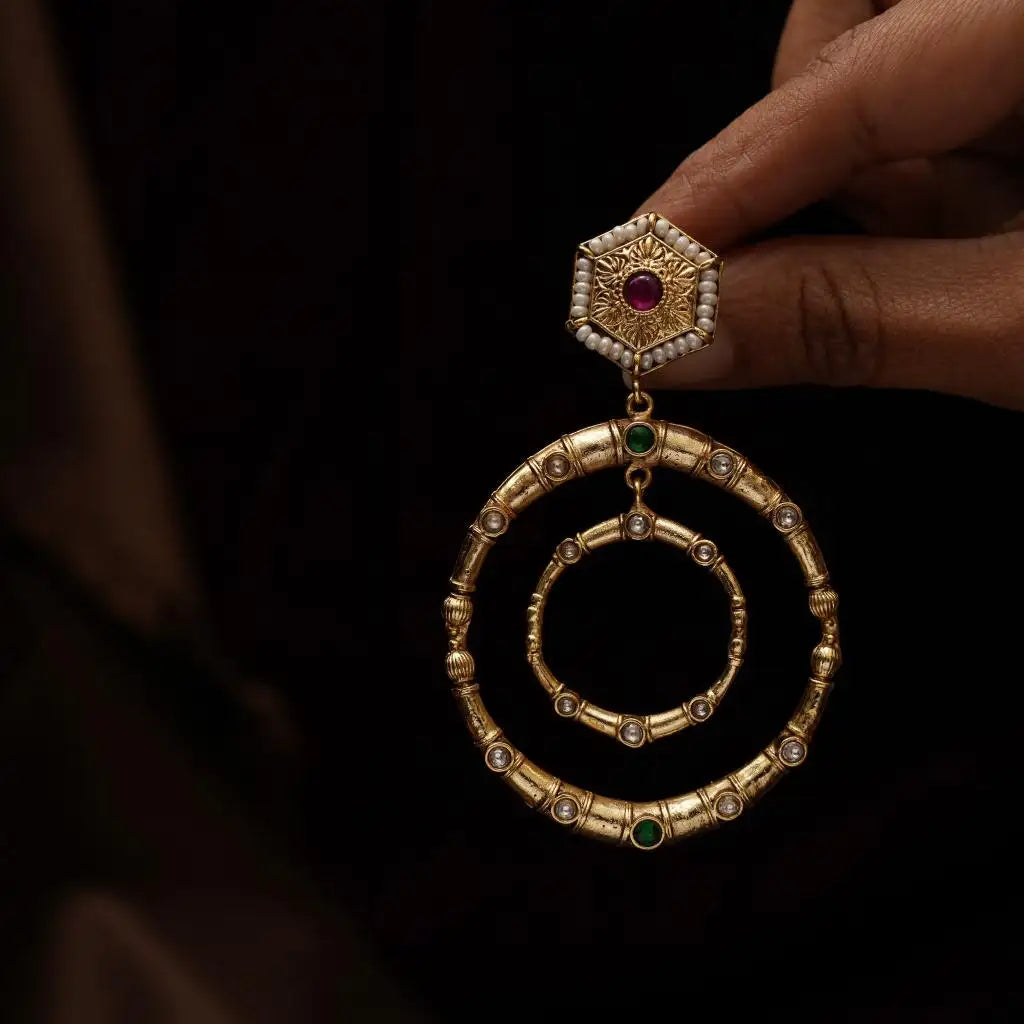 Kashvi Antique Earrings - Red & Green