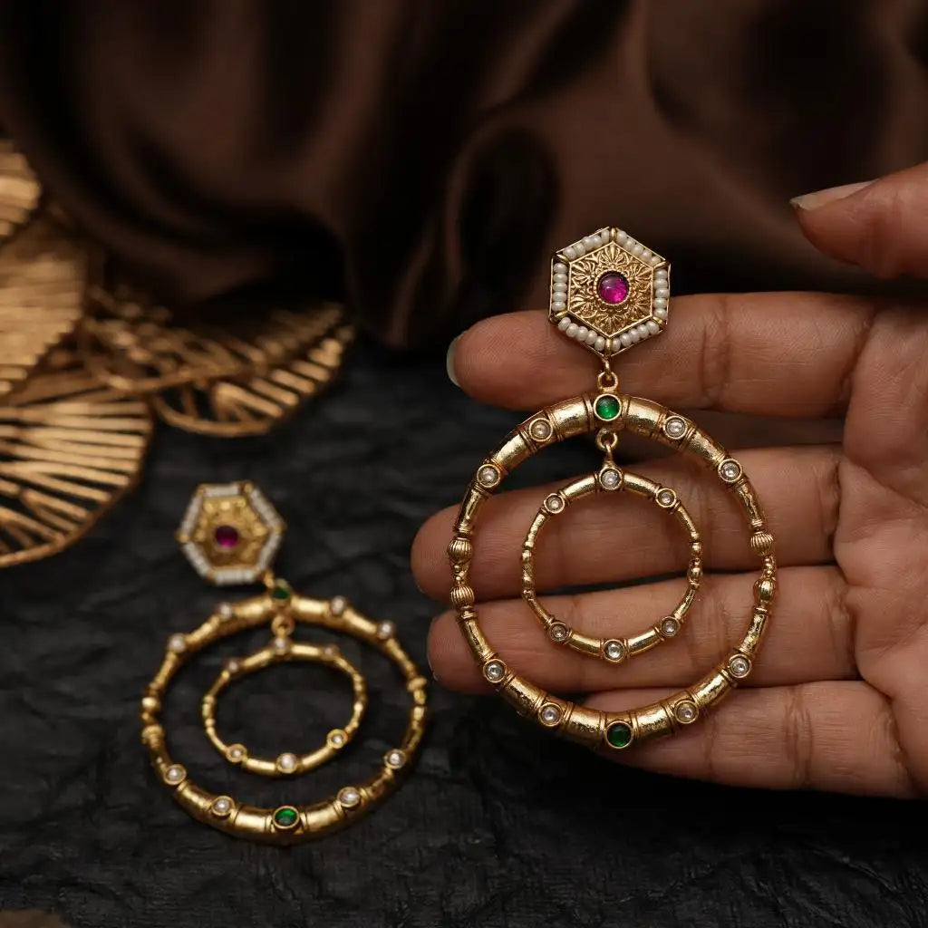 Kashvi Antique Earrings - Red & Green