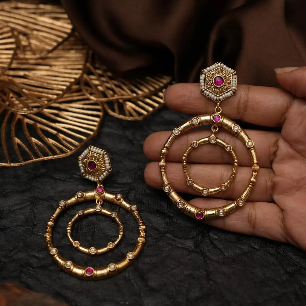 Kashvi Antique Earrings - Red