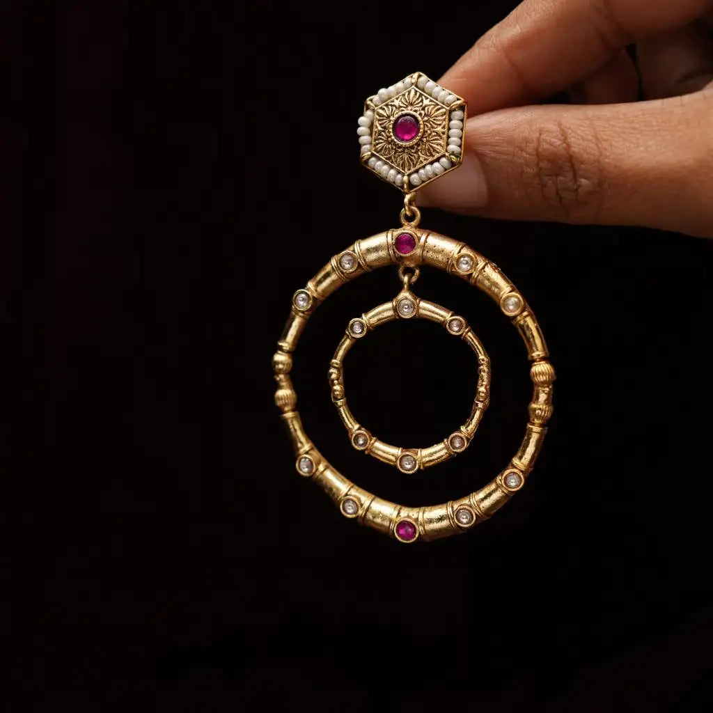 Kashvi Antique Earrings - Red