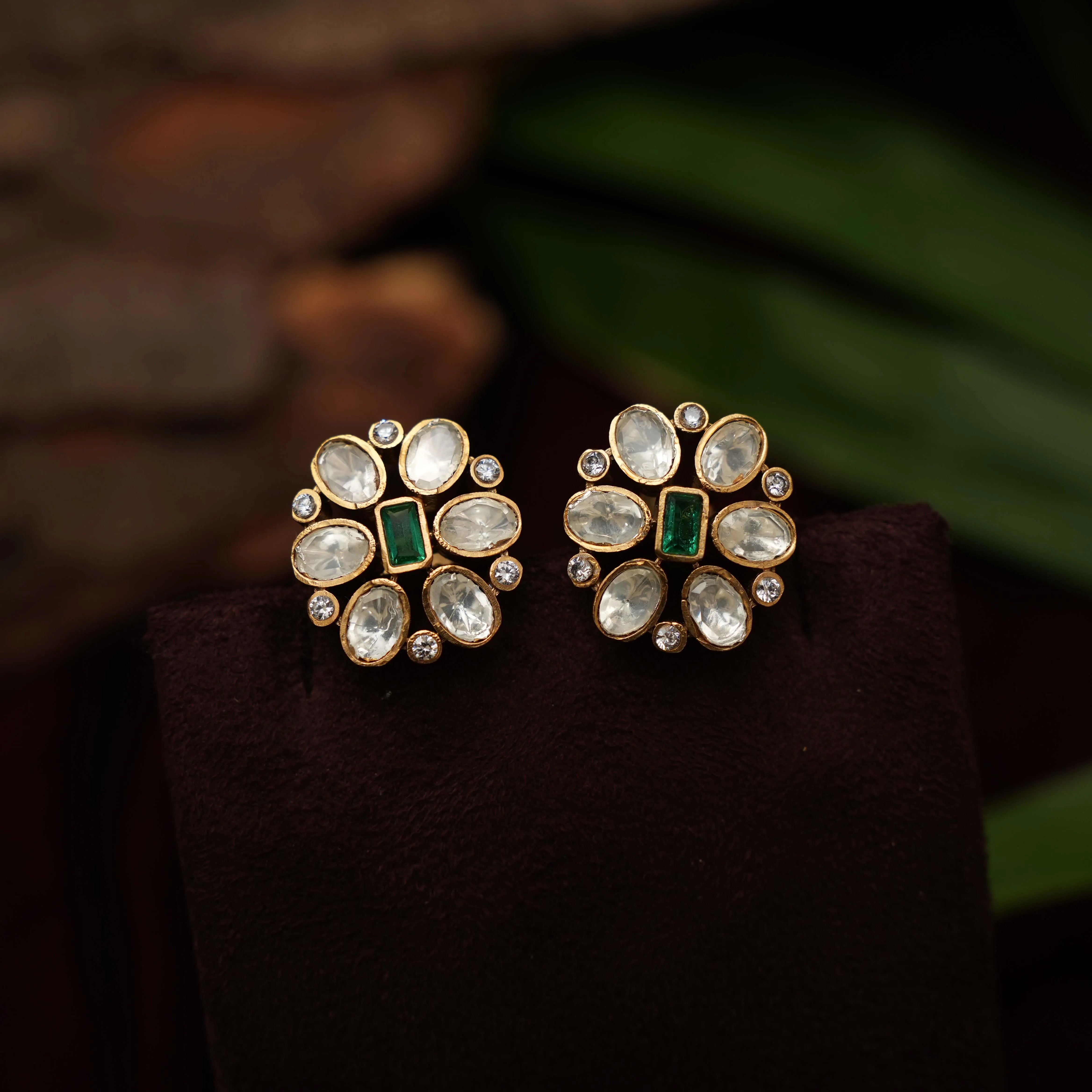 Kaya Polki Ear Stud - Green - Rimli Boutique