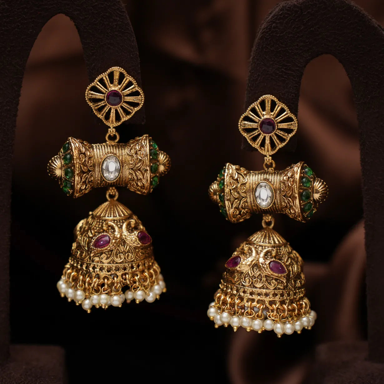 Kayal Antique Jhumka Earrings - Pearls