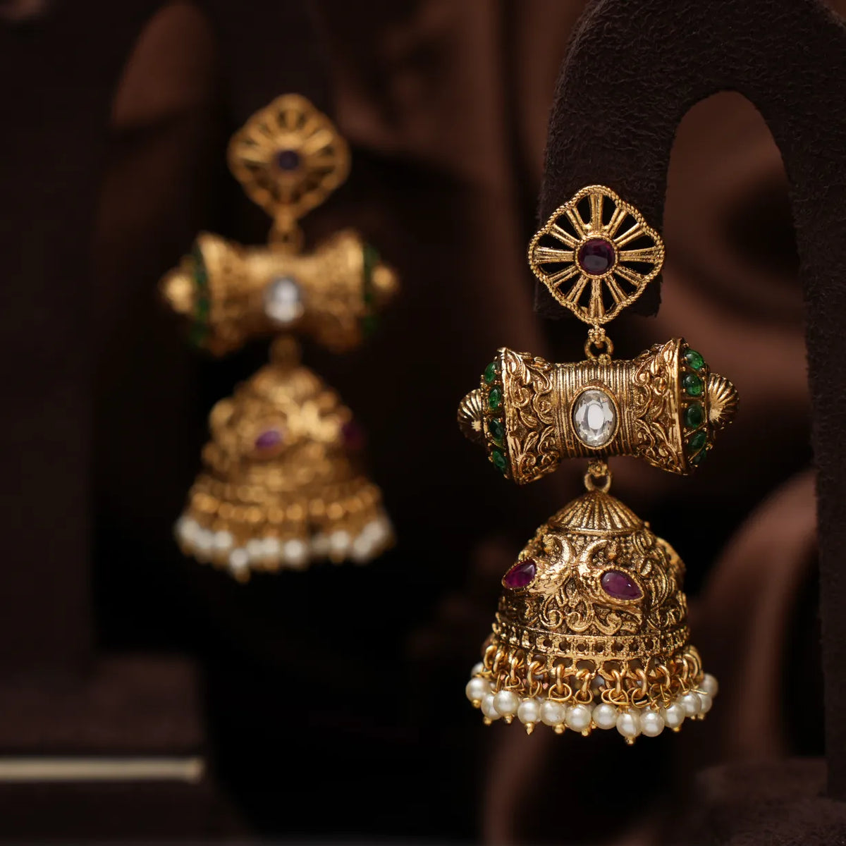Kayal Antique Jhumka Earrings - Pearls