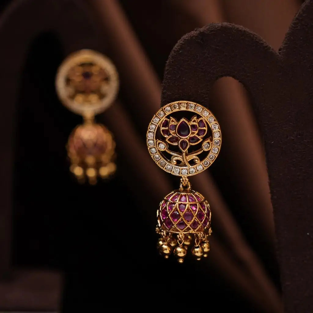 Keshini Antique Jhumka Earrings - Red