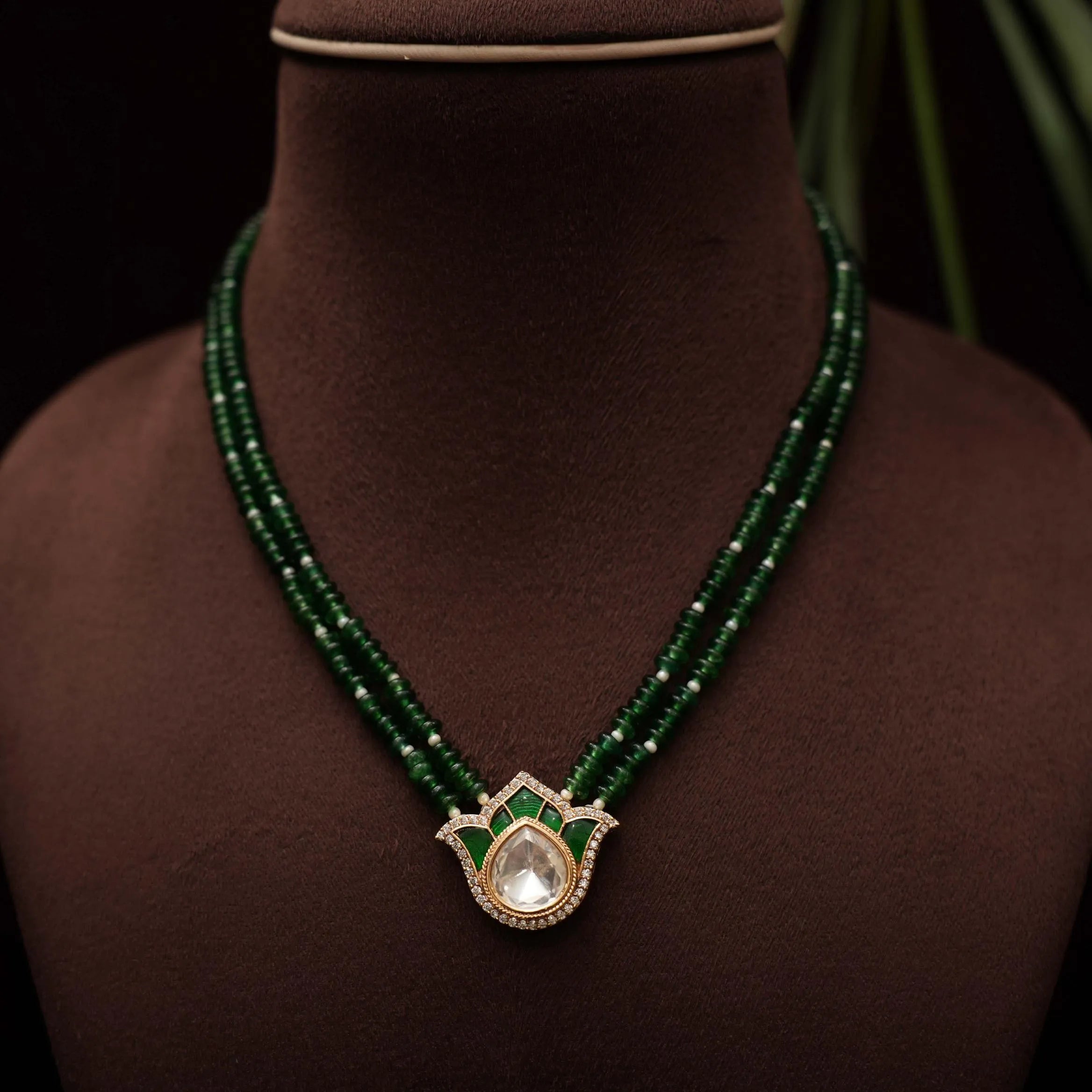 Khusi Beaded Polki Necklace - Green - Rimli Boutique