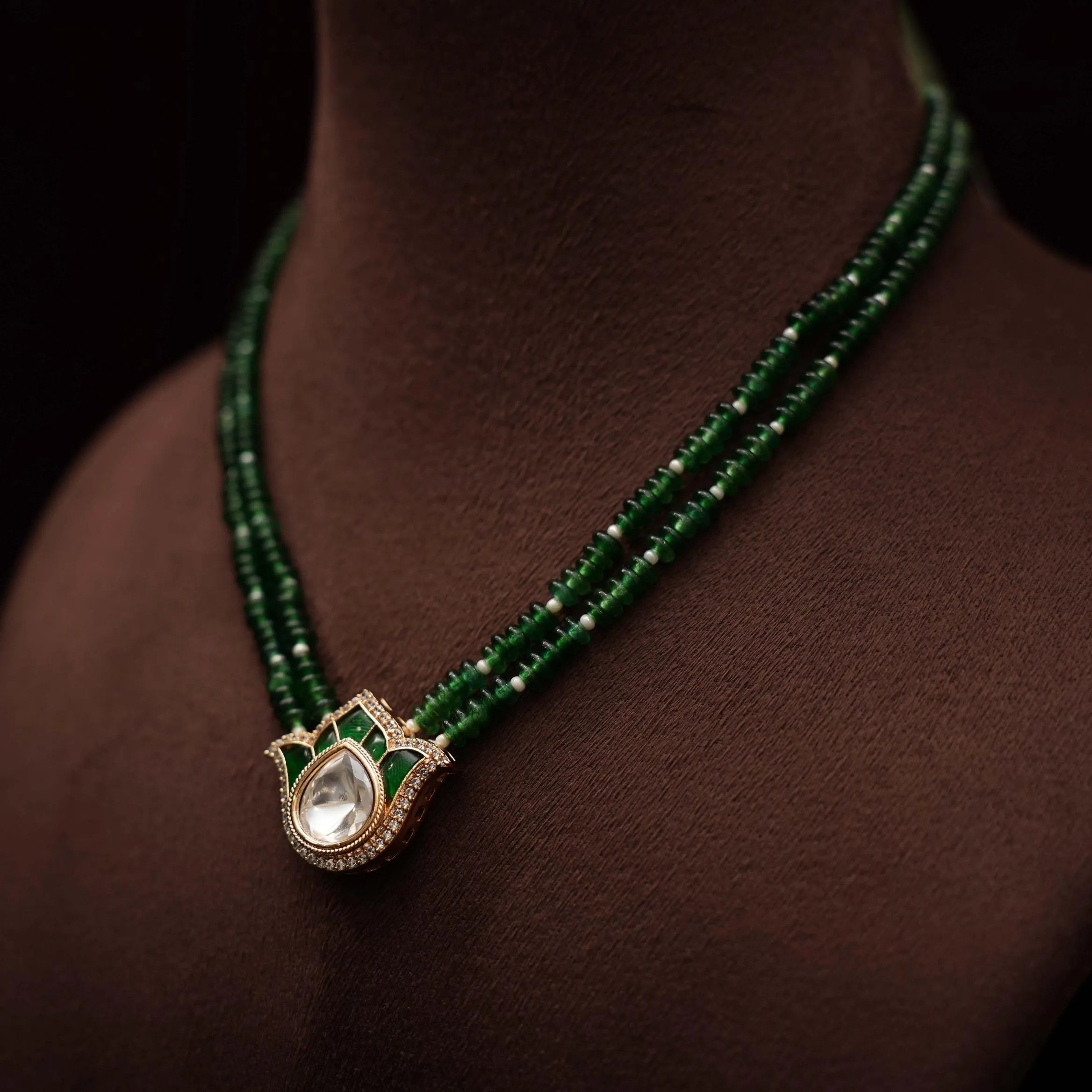 Khusi Beaded Polki Necklace - Green - Rimli Boutique