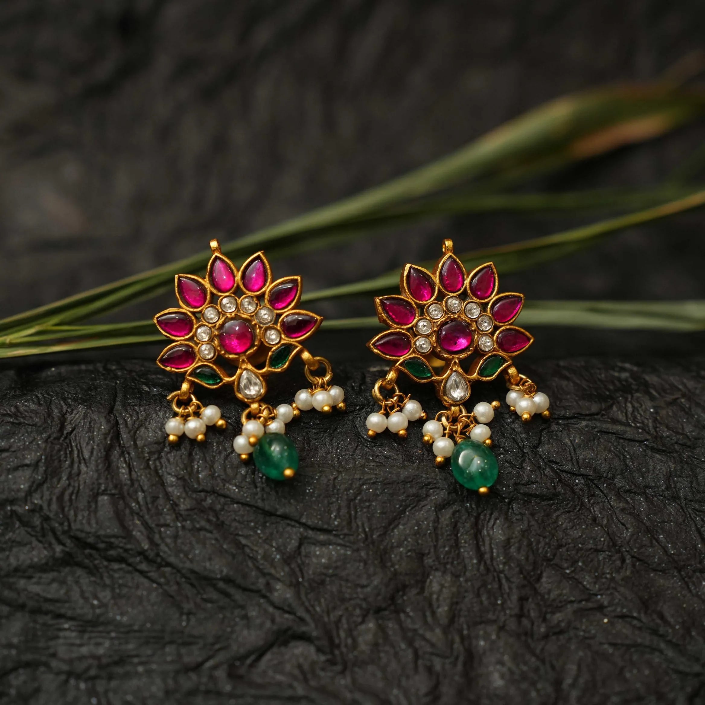 Kirana Polki Earrings - Red