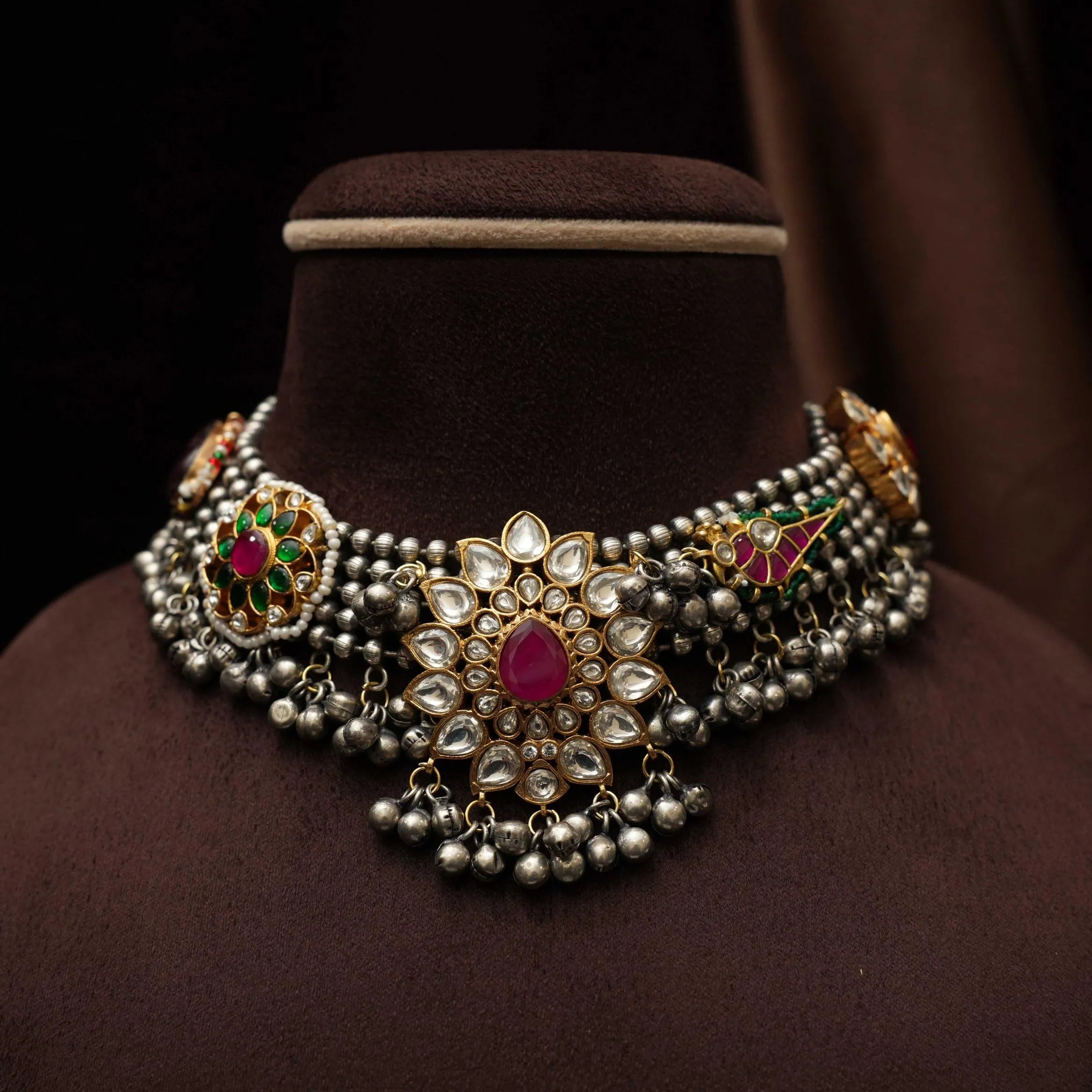 Kiya Antique Dual Tone Choker - Red