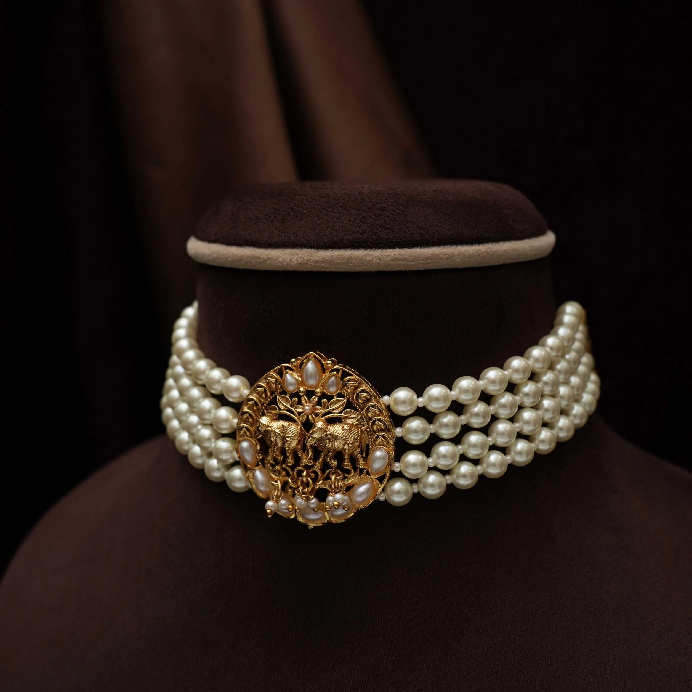 Kiyana Beaded Antique Choker - Pearl