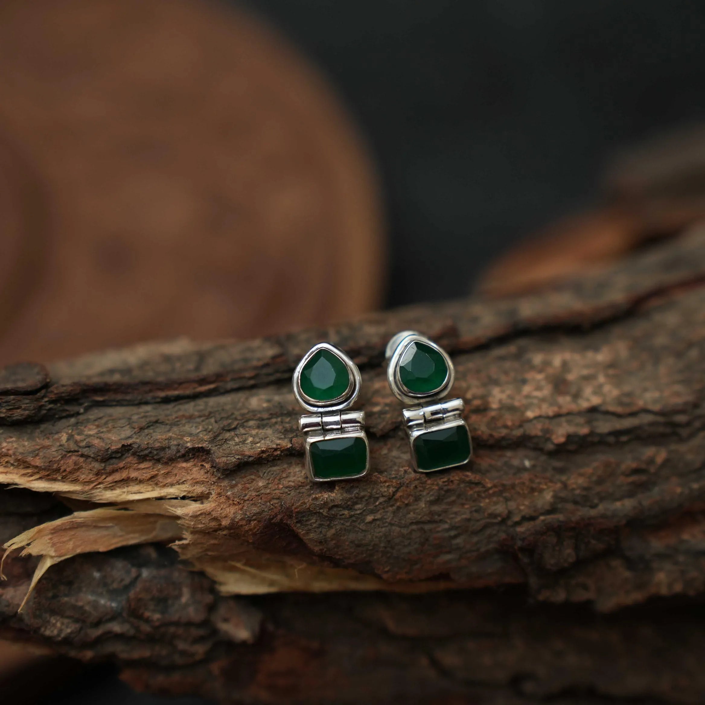 Krisha Silver Oxidised Ear Stud - Green