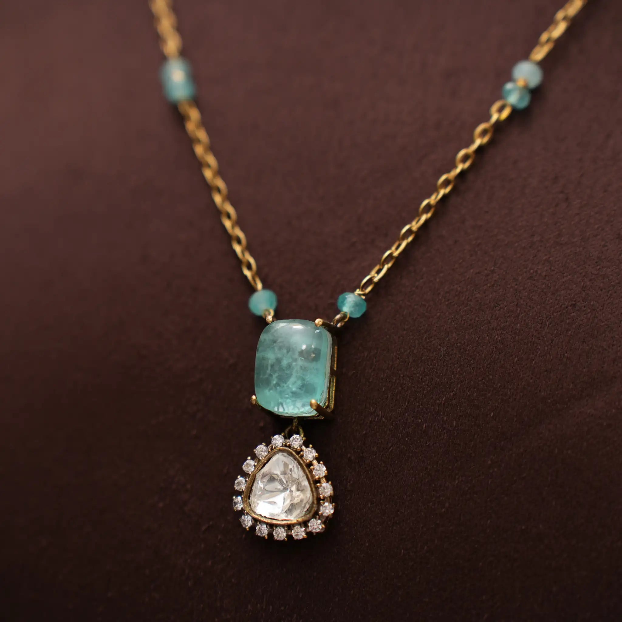 Kritay Victorian Minimal Necklace - Aqua
