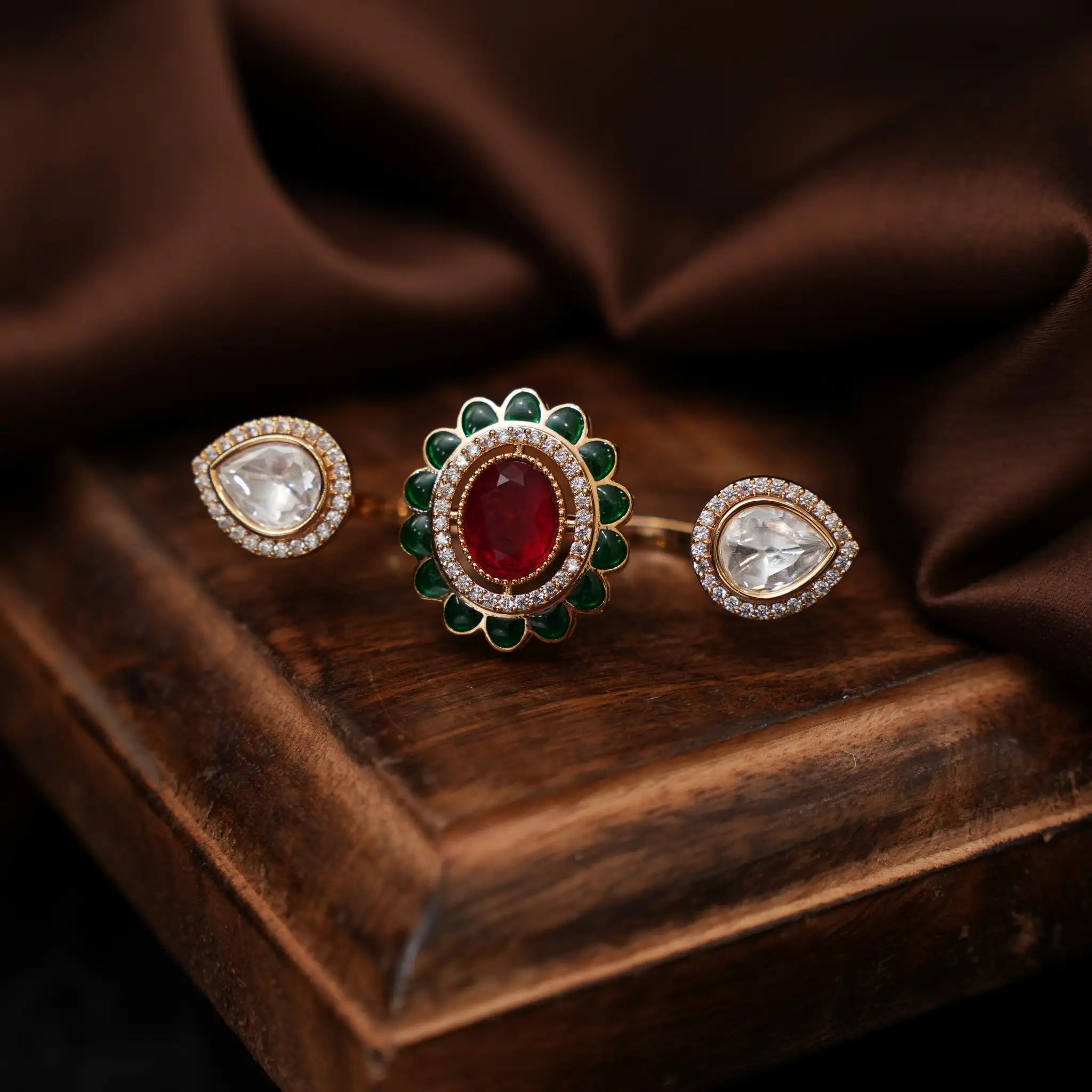 Kshiti Polki Ring - Green & Red