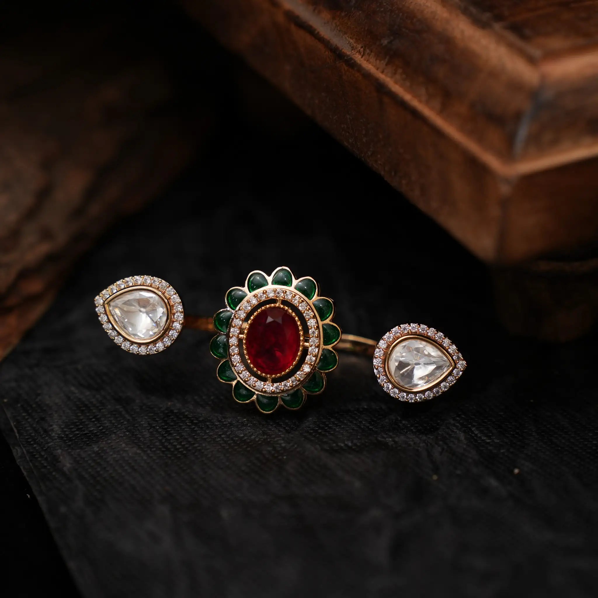 Kshiti Polki Ring - Green & Red