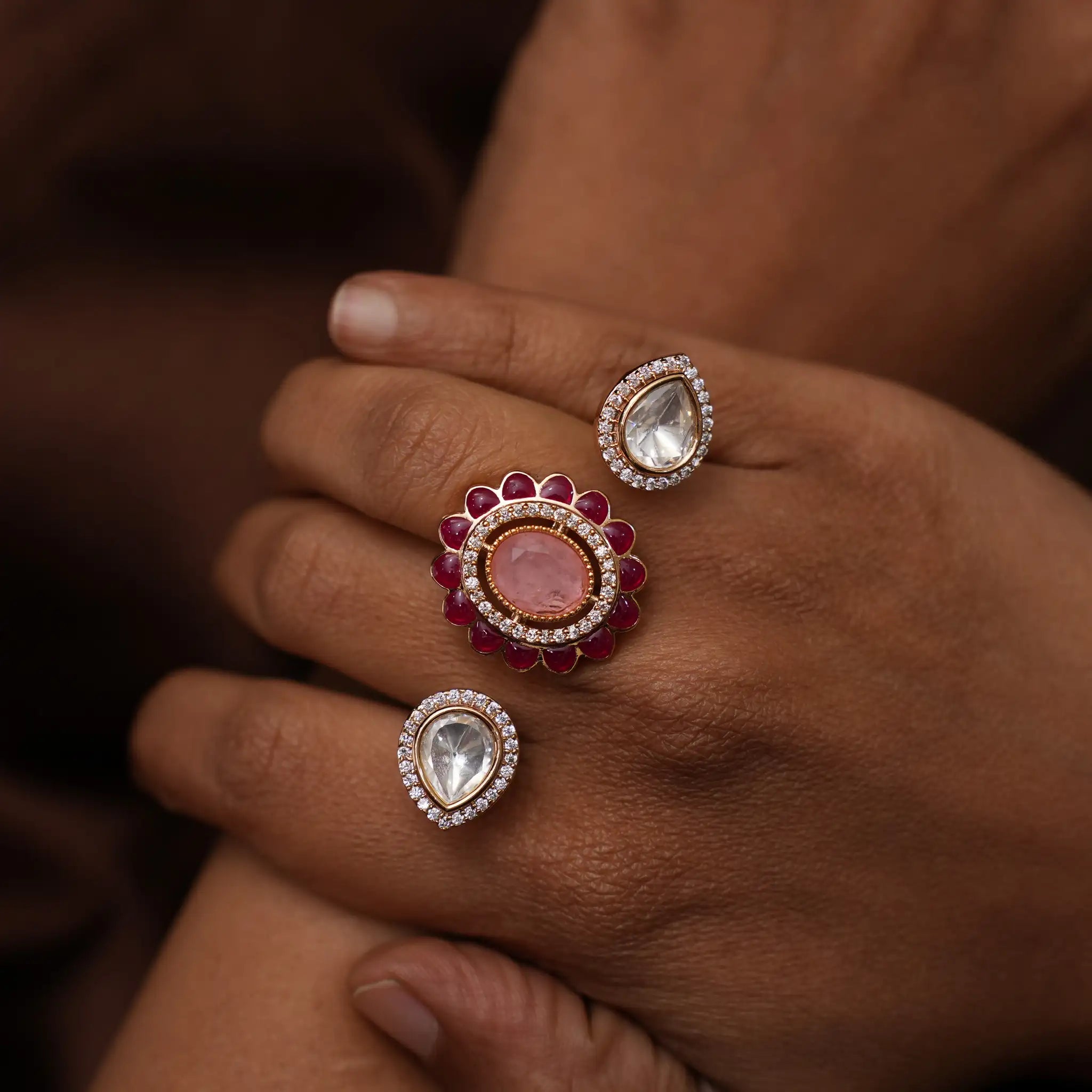 Kshiti Polki Ring - Pink