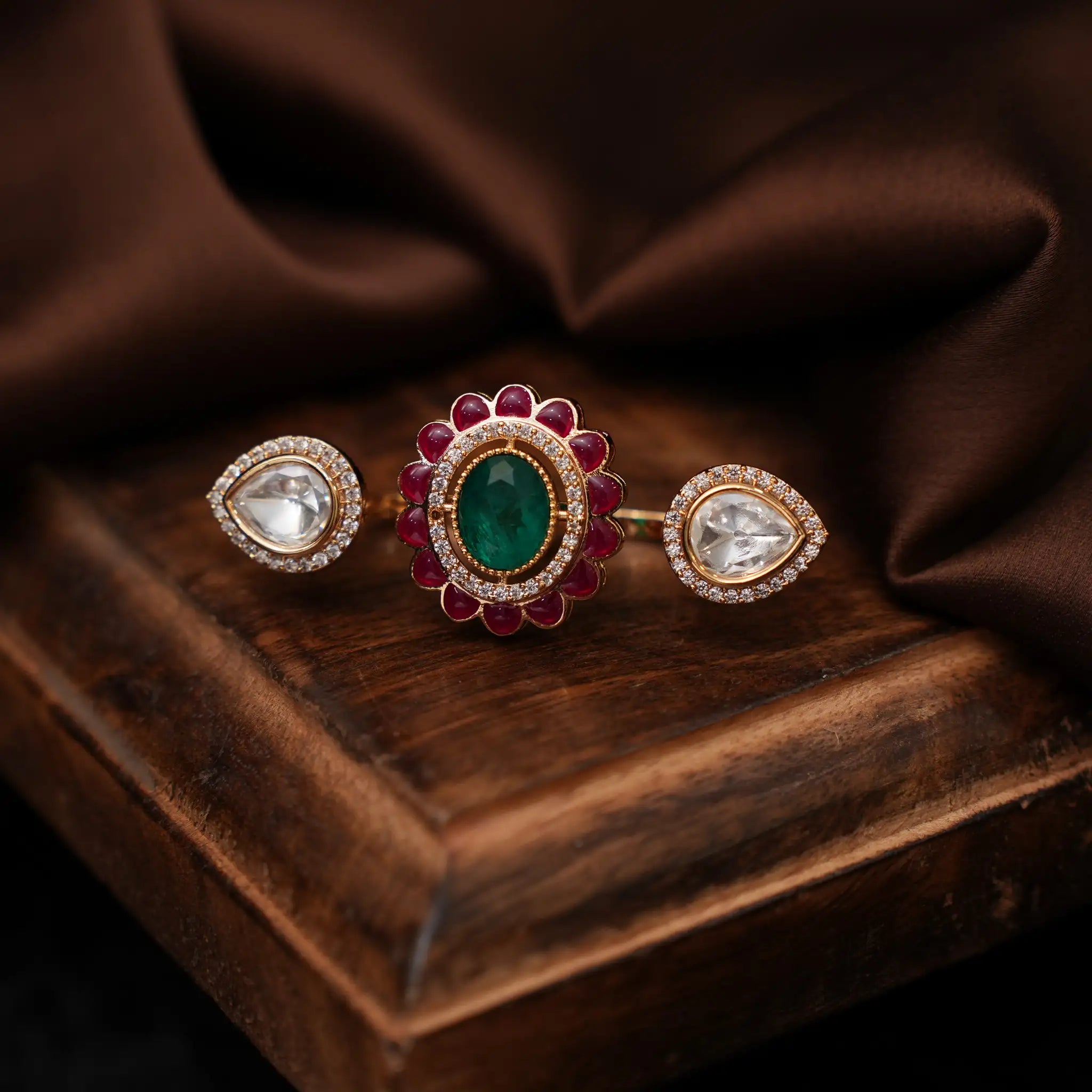 Kshiti Polki Ring - Red & Green
