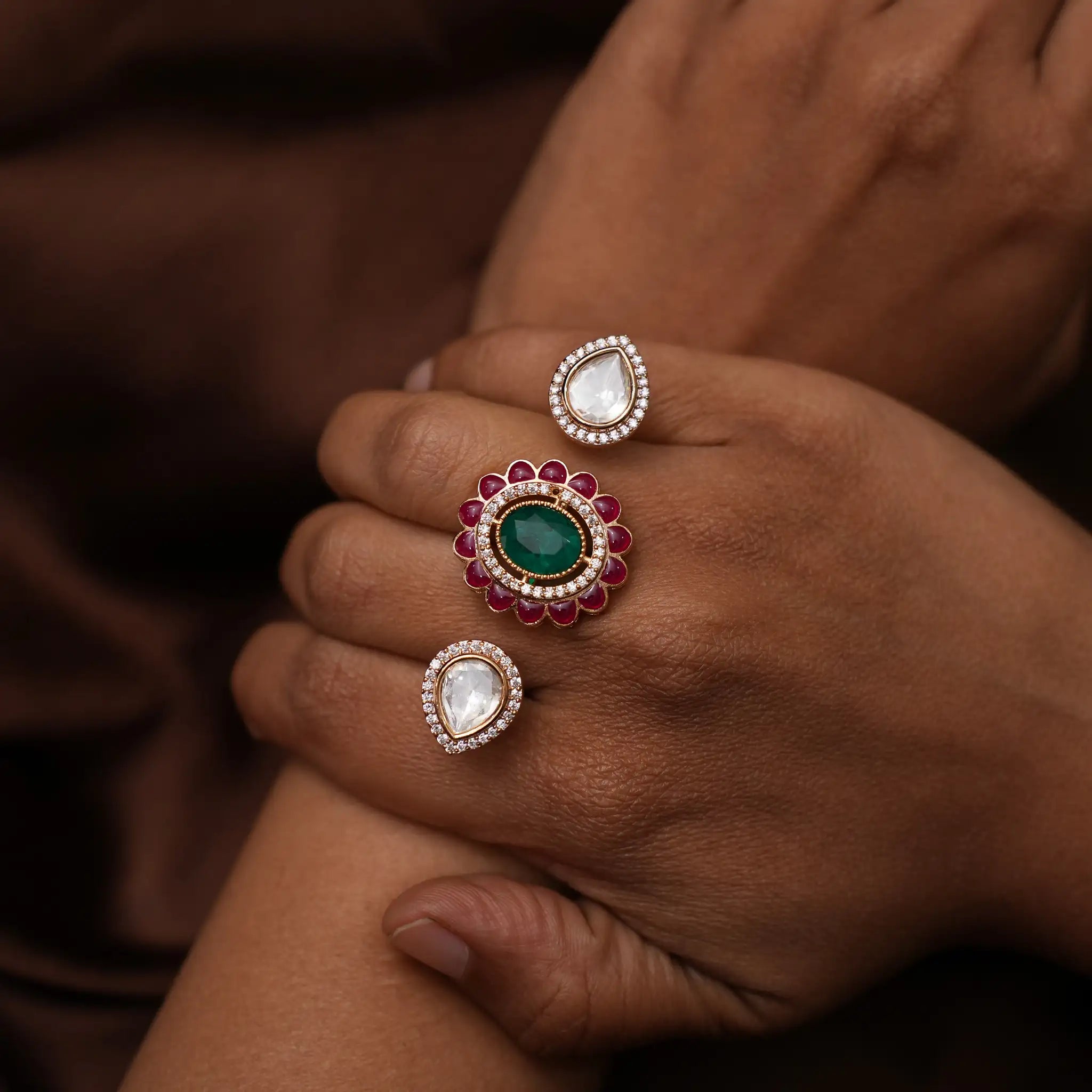 Kshiti Polki Ring - Red & Green