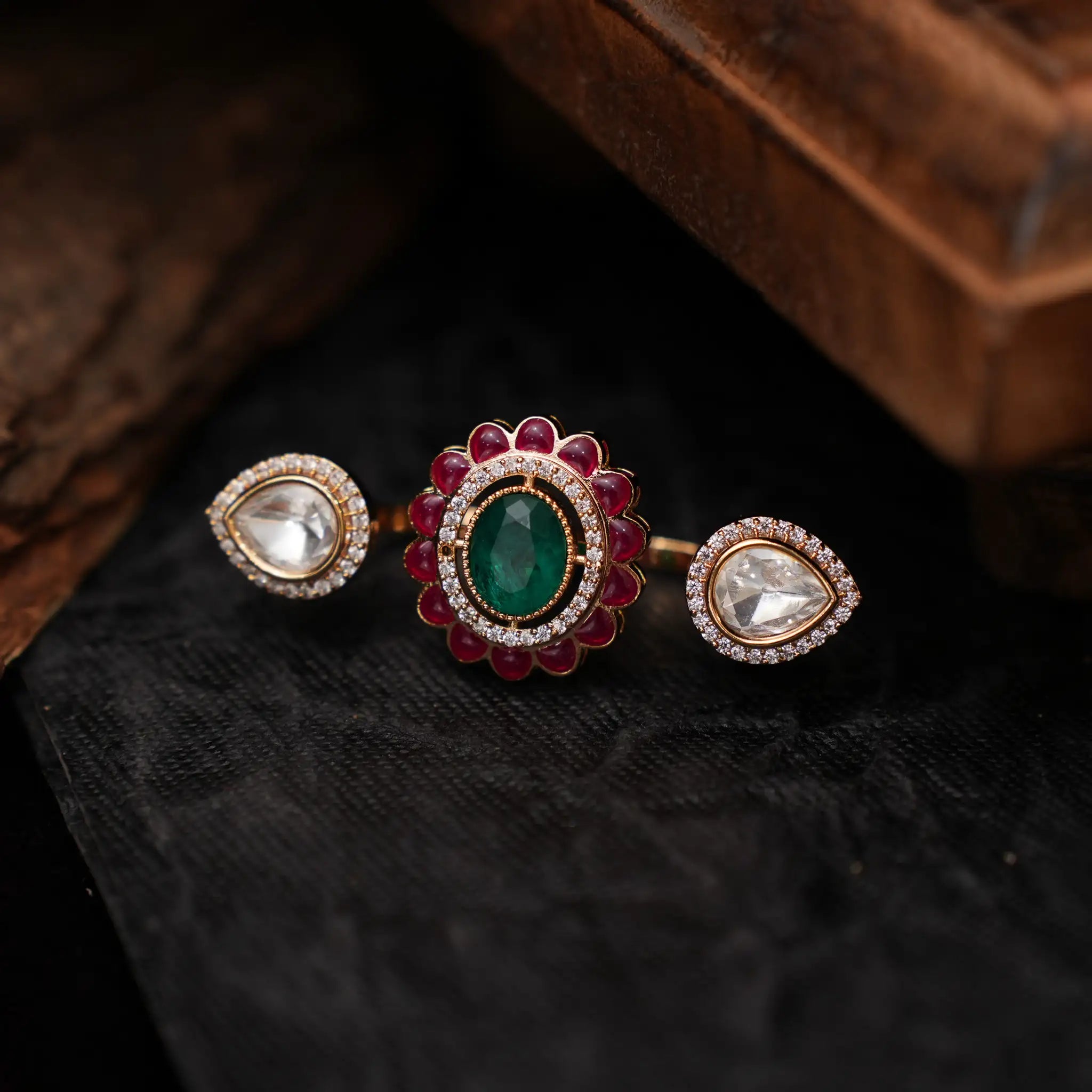 Kshiti Polki Ring - Red & Green