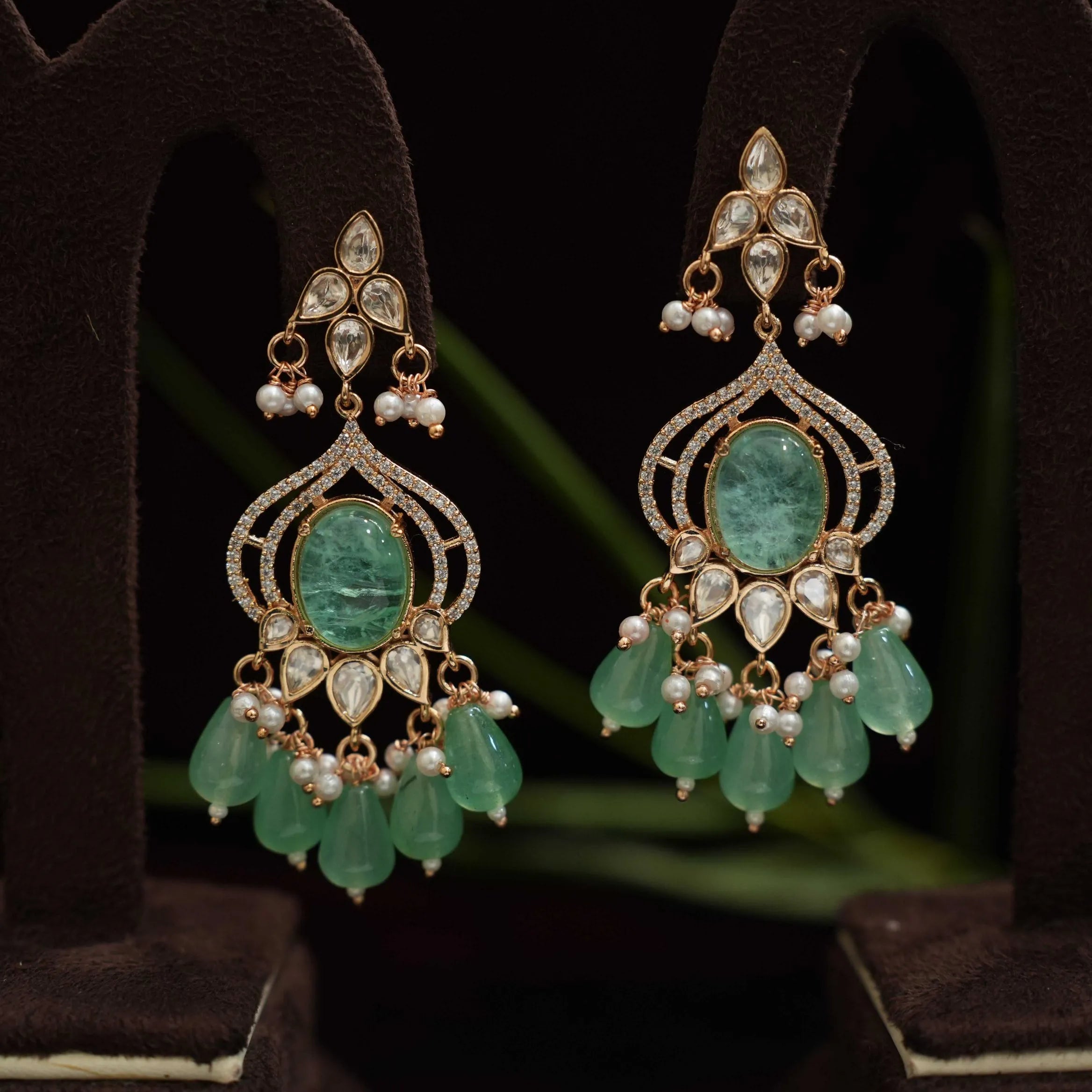 Kuvira Polki Designer Earrings - Pastel Green