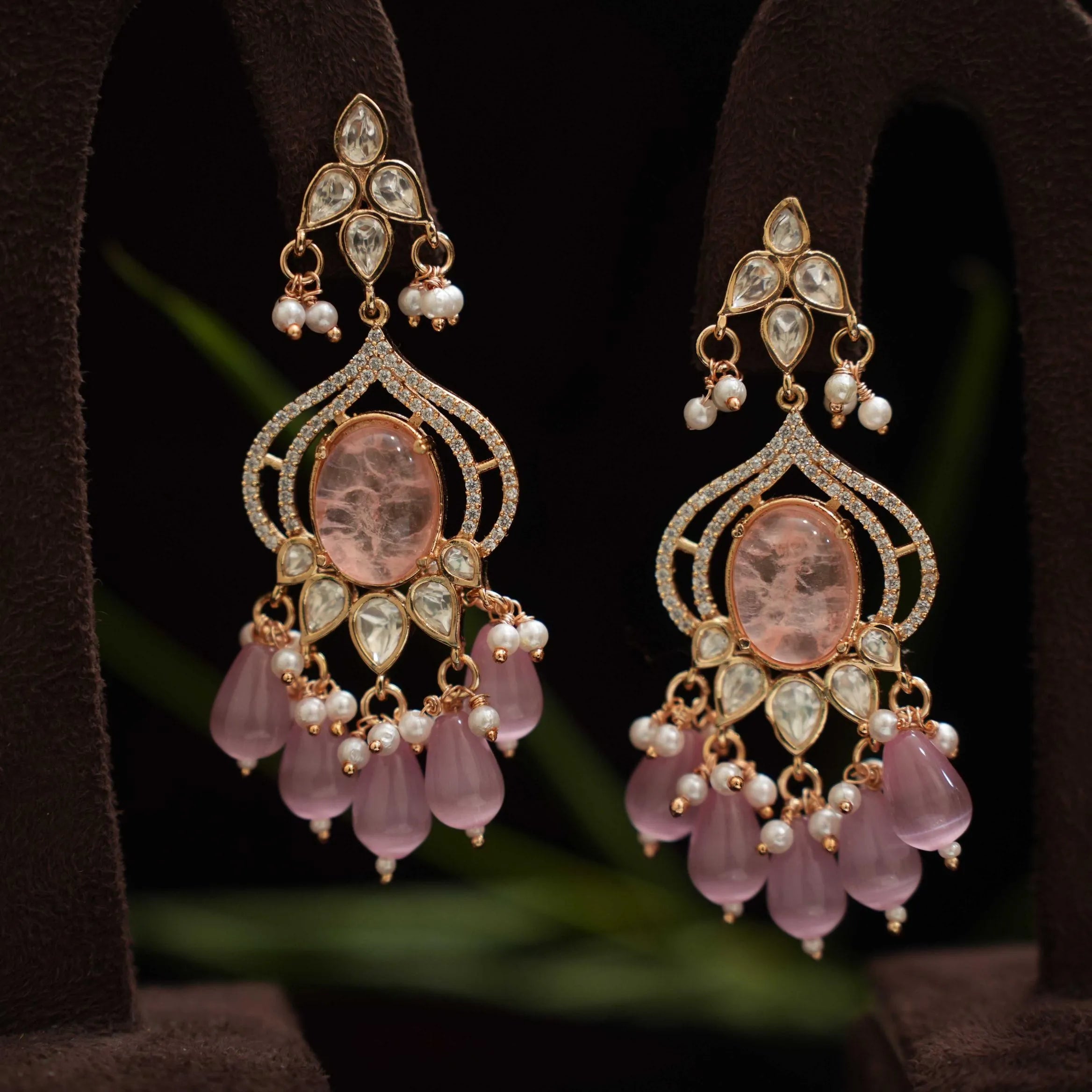 Kuvira Polki Designer Earrings - Pastel Pink