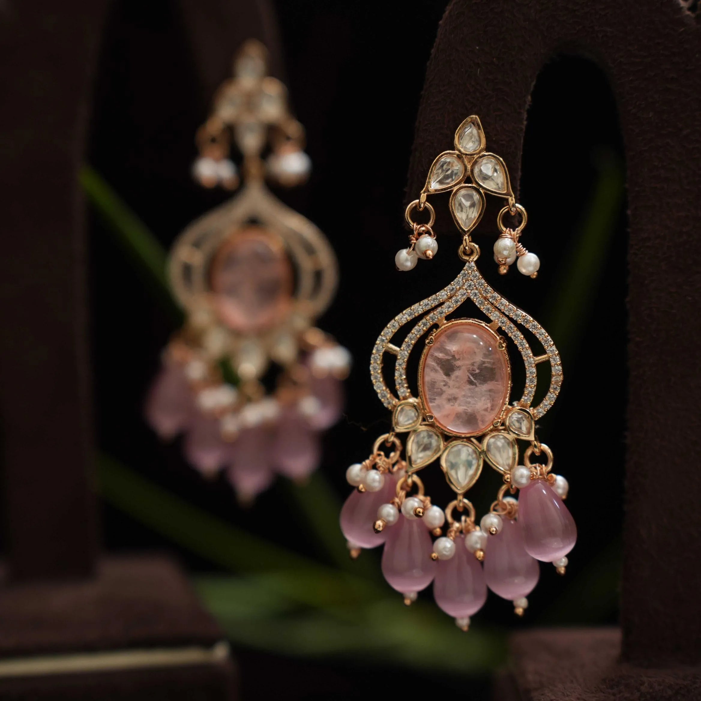 Kuvira Polki Designer Earrings - Pastel Pink