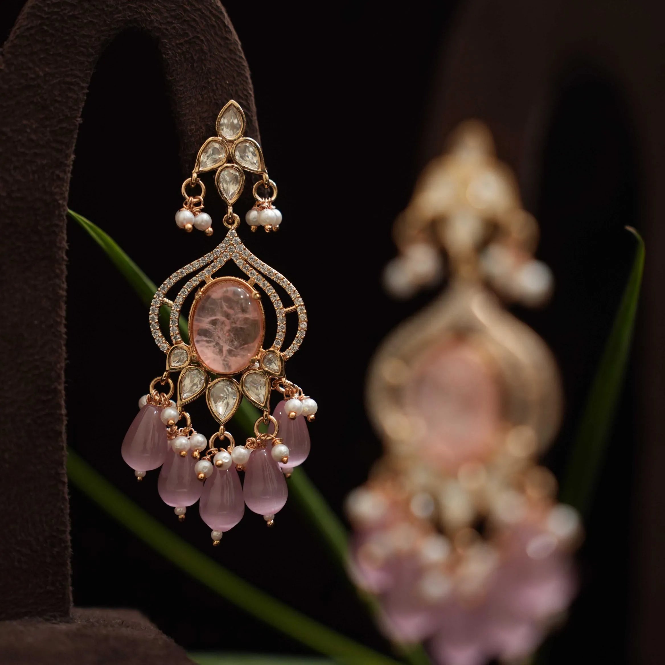 Kuvira Polki Designer Earrings - Pastel Pink