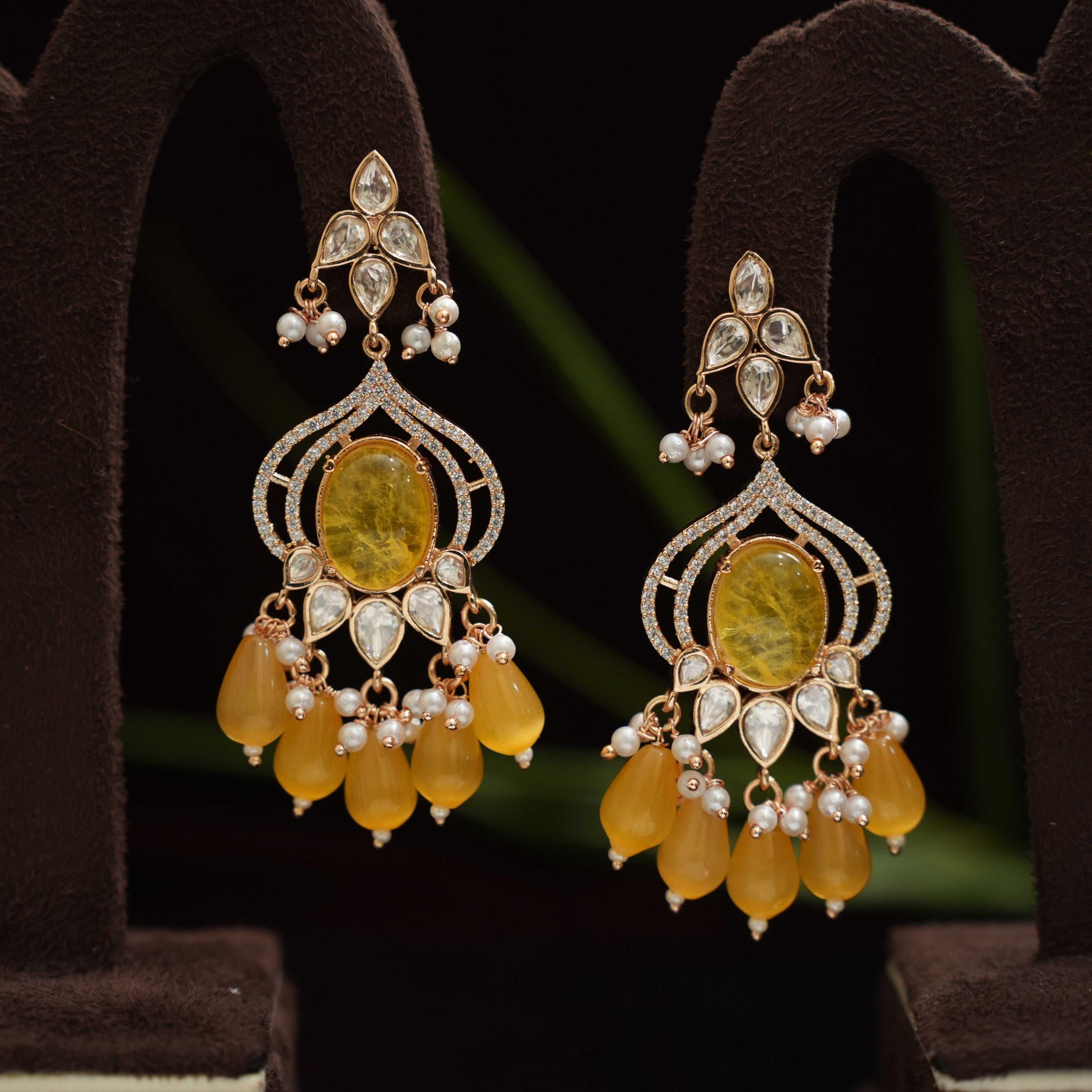 Kuvira Polki Designer Earrings - Yellow