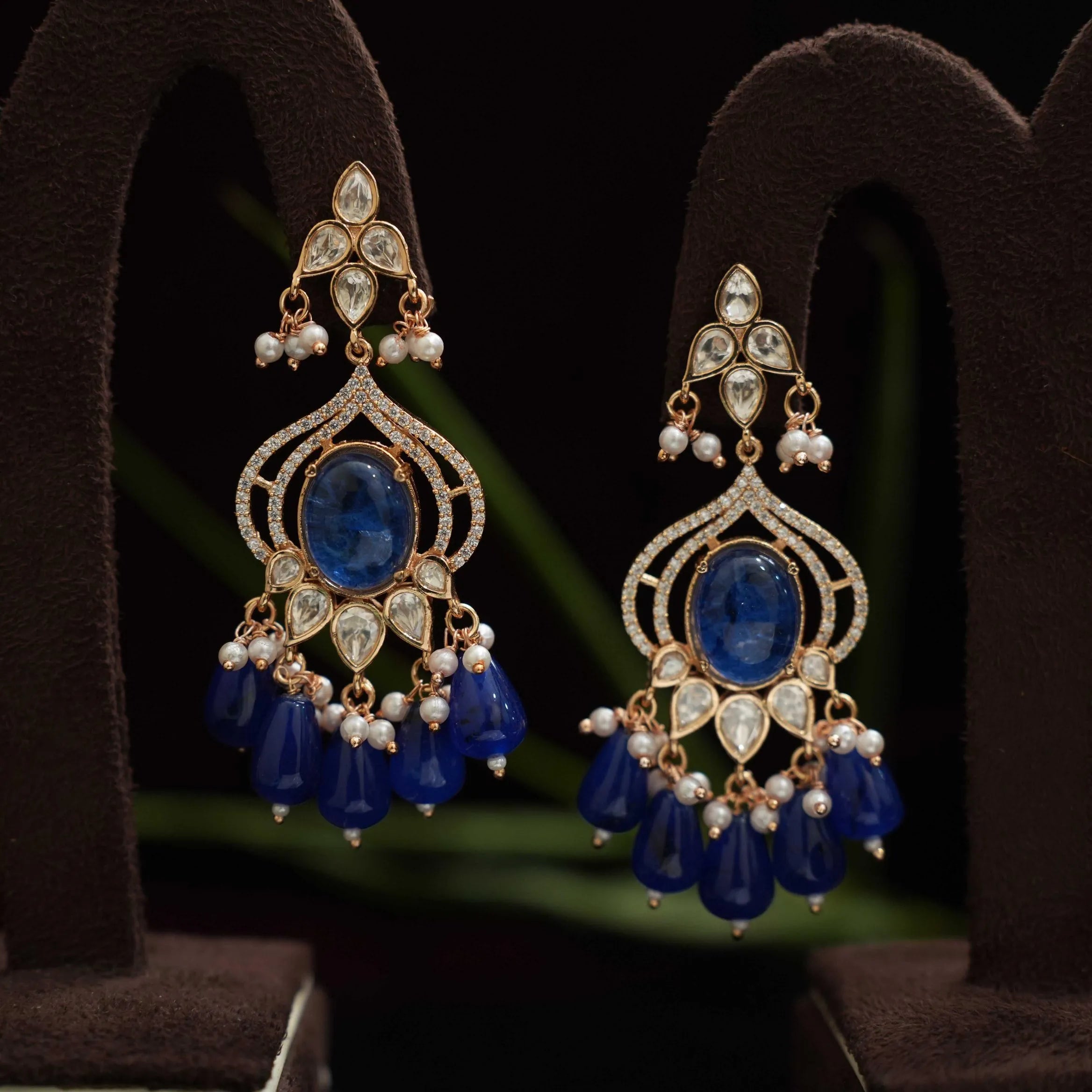 Kuvira Polki Designer Earrings - Blue