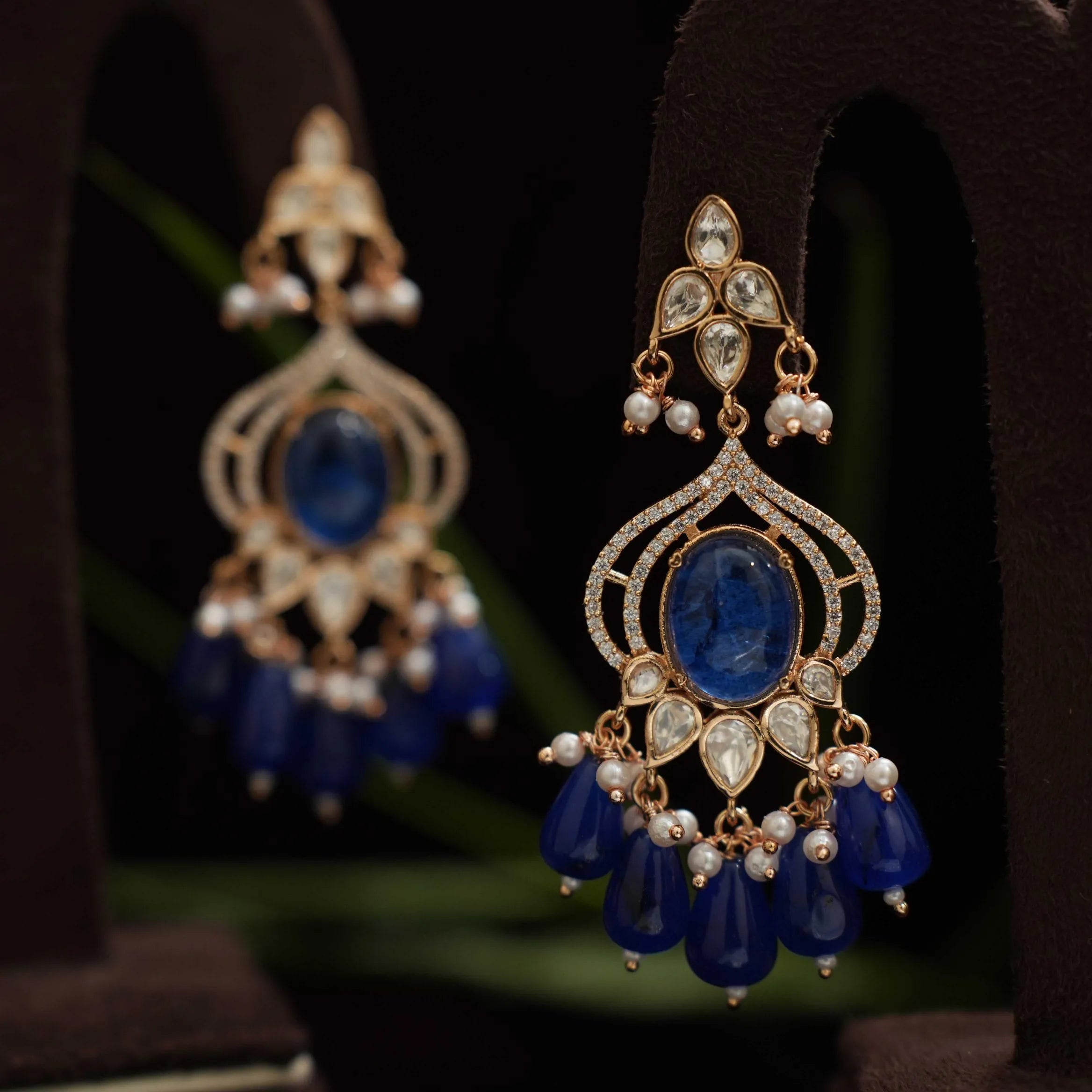 Kuvira Polki Designer Earrings - Blue